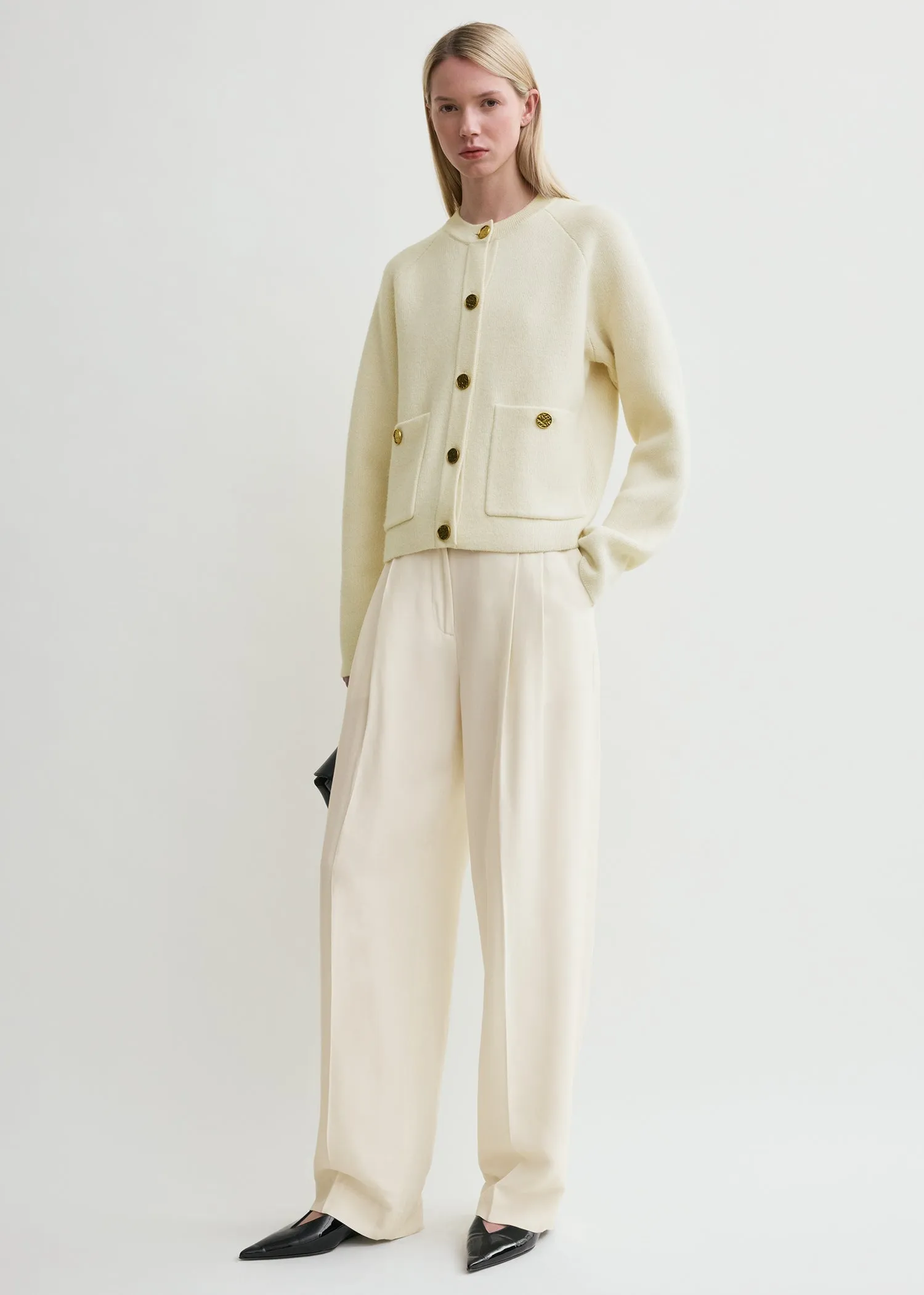 Hammered button cardigan milk sold by Toteme