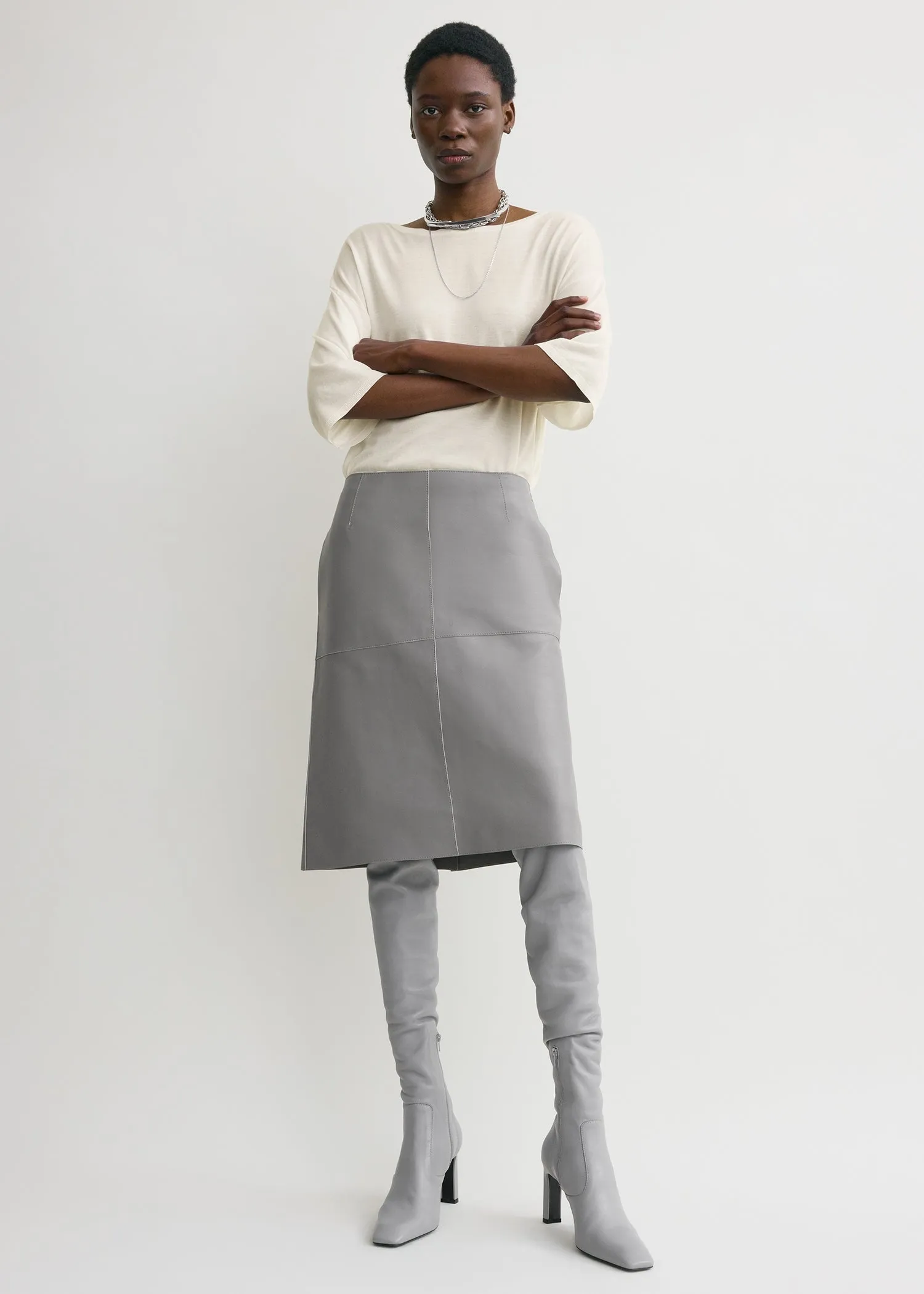 Paneled leather skirt grey sold by Toteme product image thumbnail 2