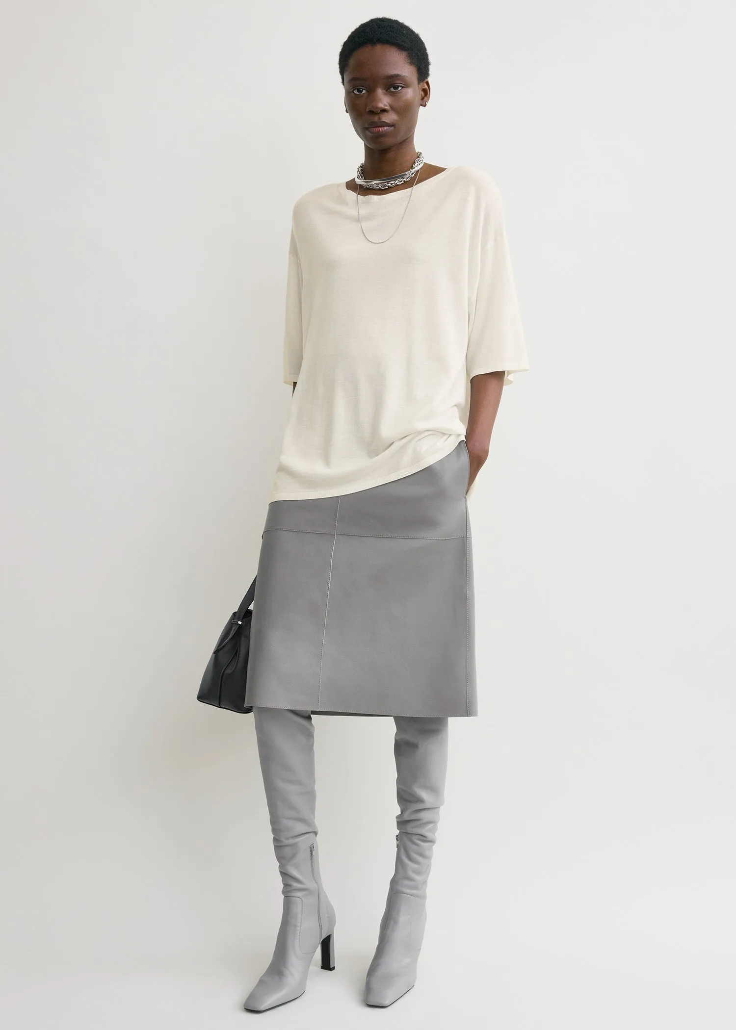 Paneled leather skirt grey sold by Toteme