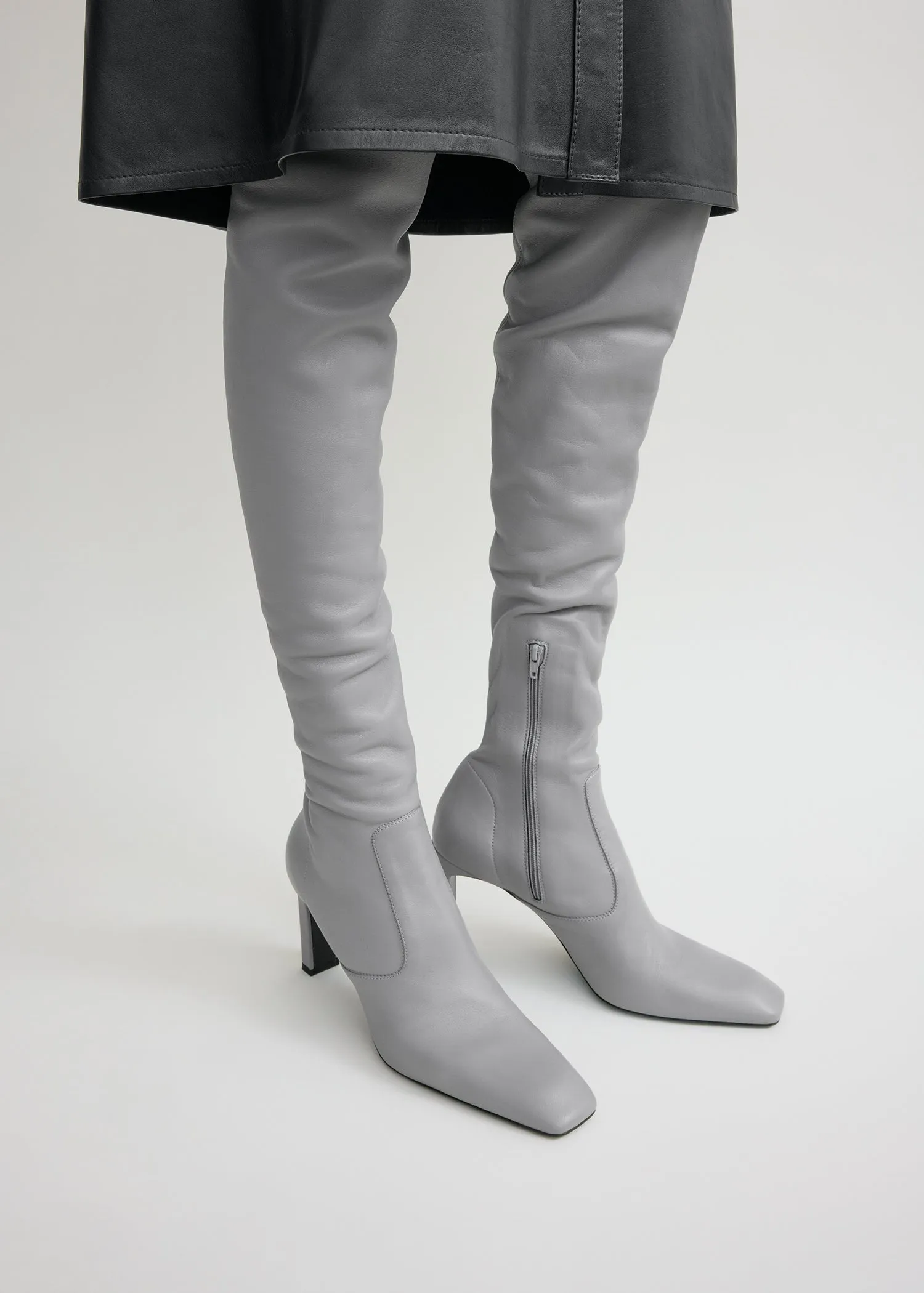 Nappa over-the-knee boots light grey sold by Toteme product image thumbnail 3