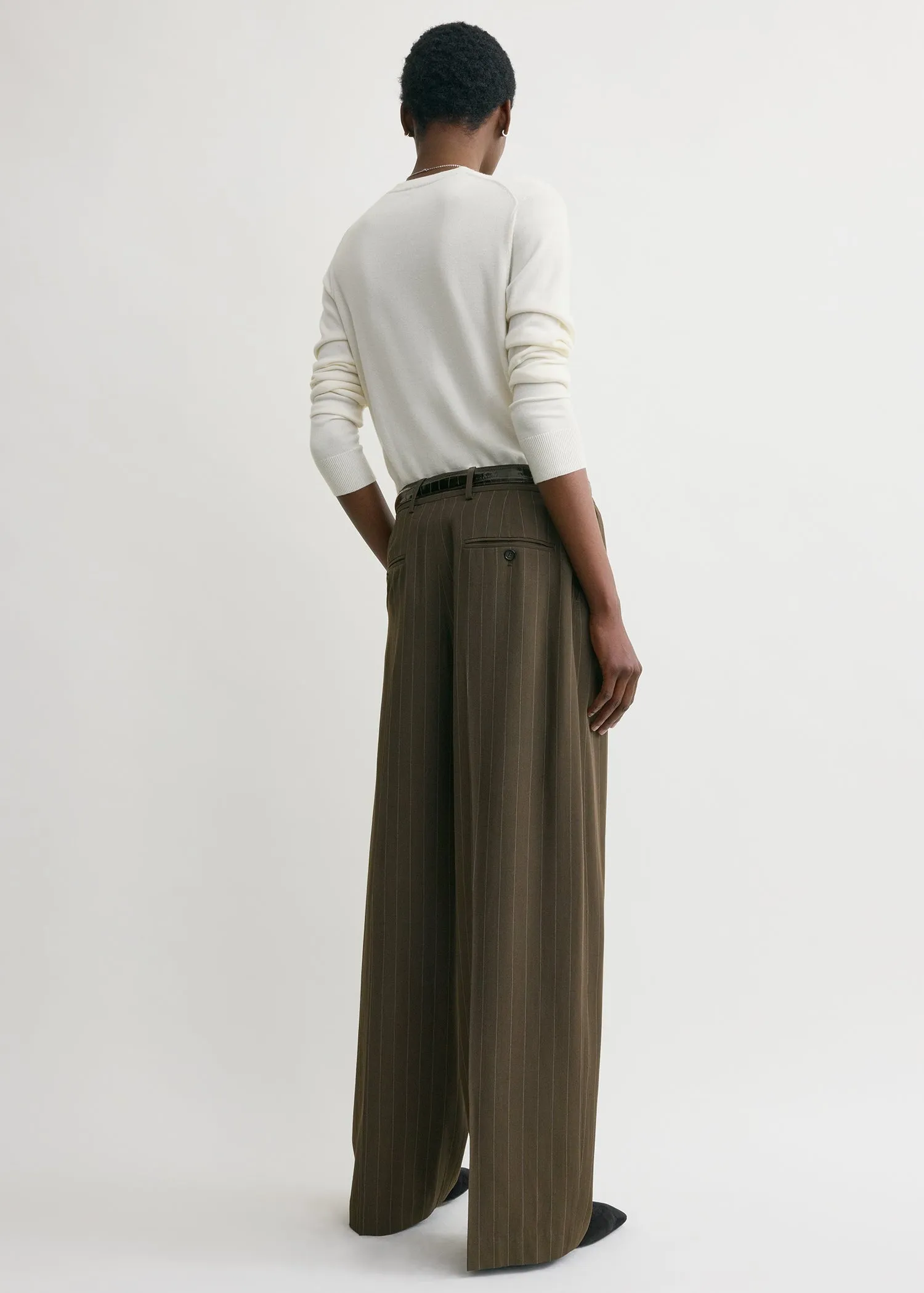 Wide pinstriped trousers pepper sold by Toteme product image thumbnail 3