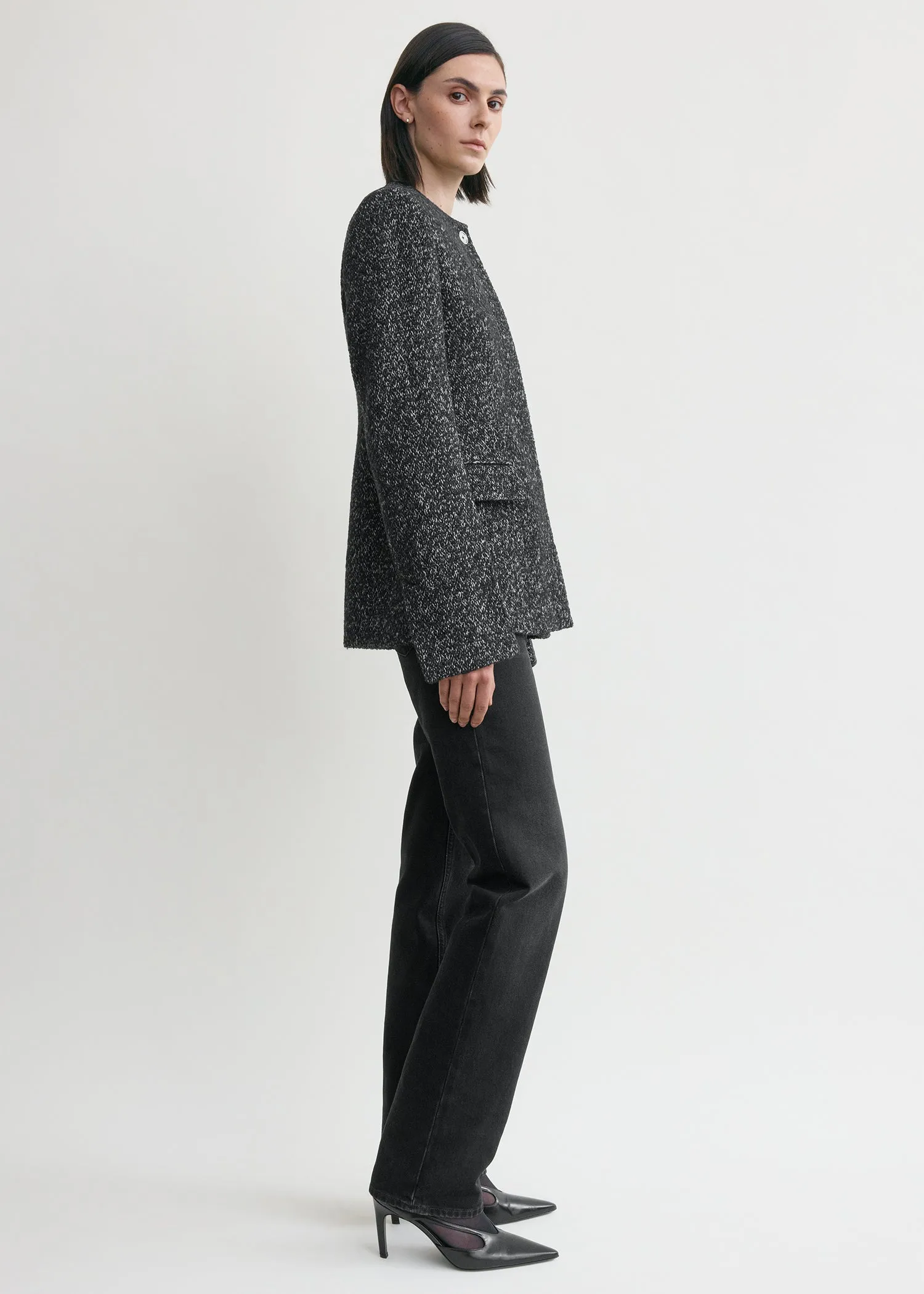 Collarless cinched jacket black/white sold by Toteme product image thumbnail 2