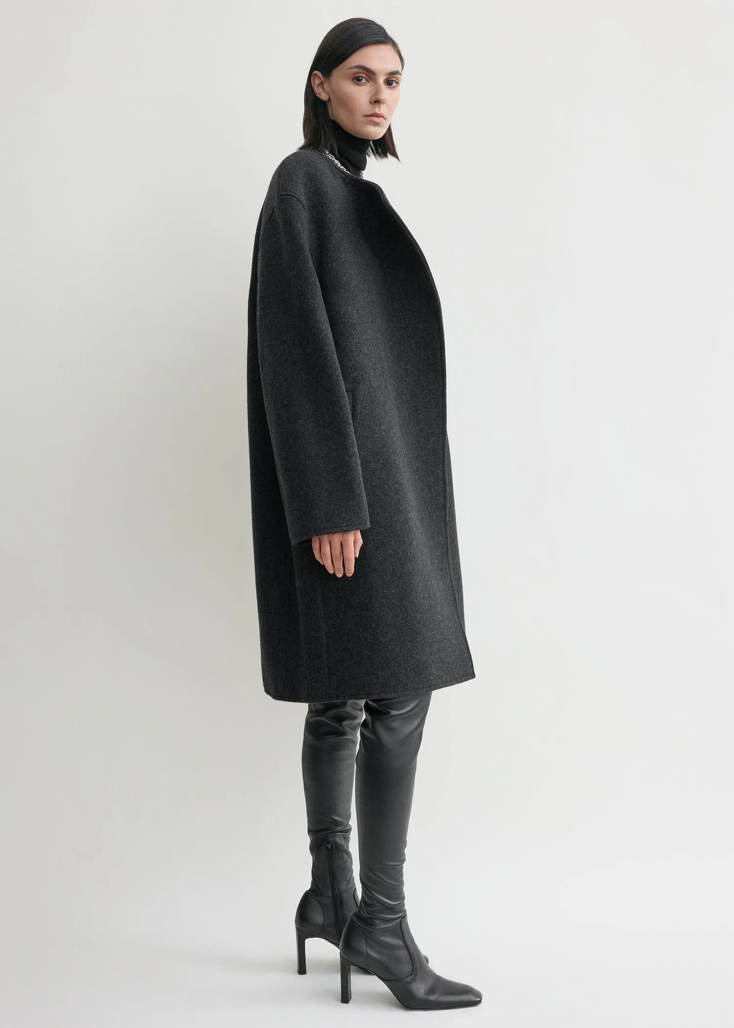Collarless felt coat charcoal sold by Toteme product image thumbnail 2