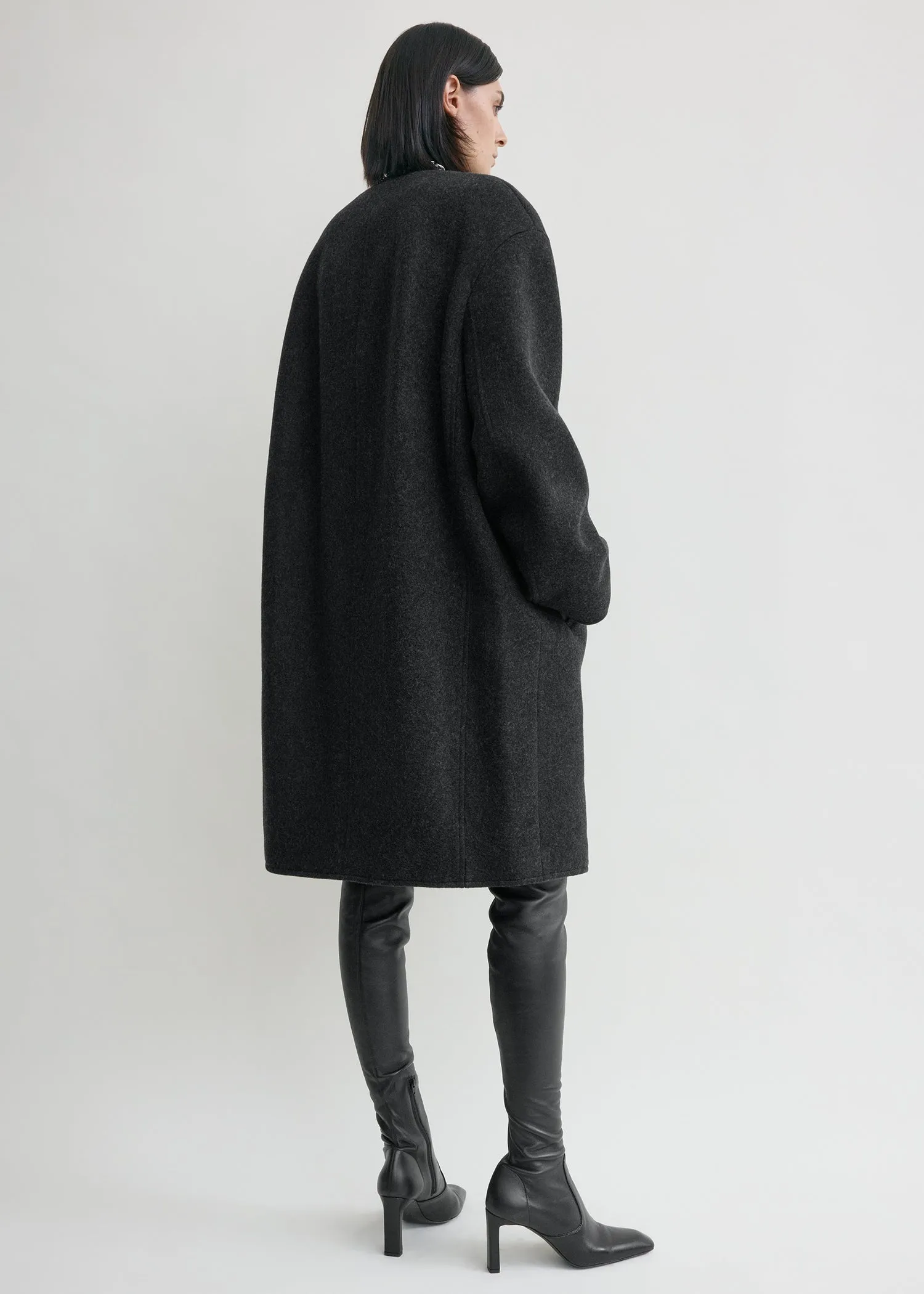Collarless felt coat charcoal sold by Toteme product image thumbnail 3