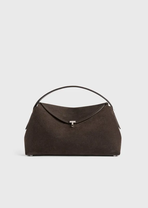 T-Lock suede top handle brown sold by Toteme