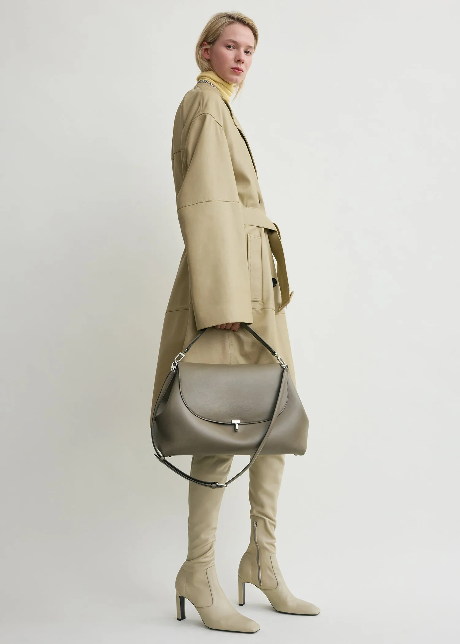 T-lock leather satchel taupe sold by Toteme product image thumbnail 2