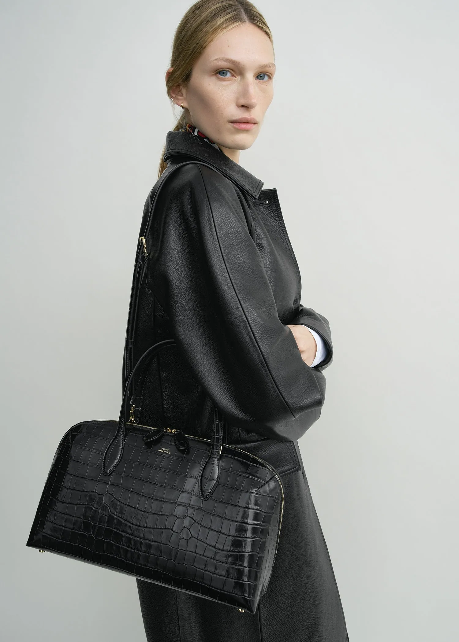 Medium croco-embossed day tote black sold by Toteme product image thumbnail 3