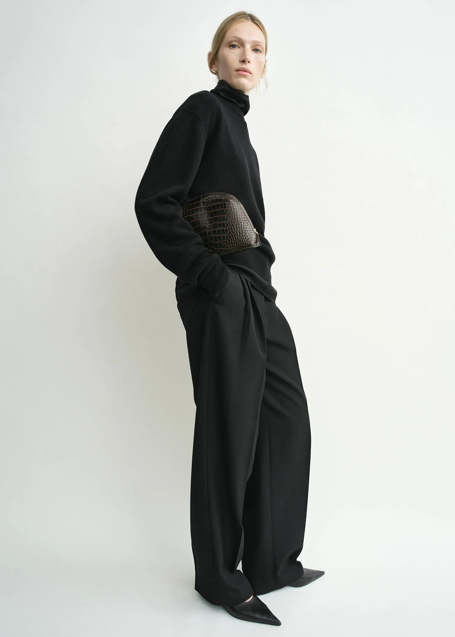 Medium croco-embossed day pouch dark brown sold by Toteme product image thumbnail 2