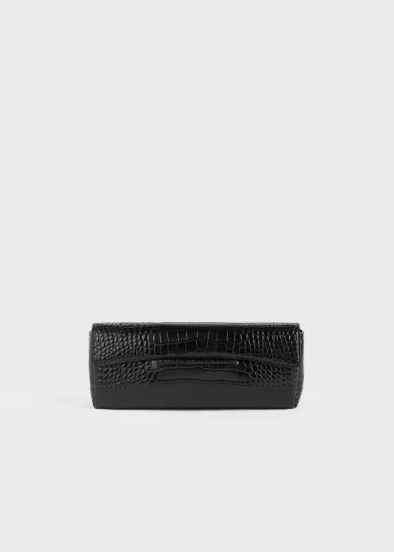 Soft croco-embossed t-clutch black sold by Toteme