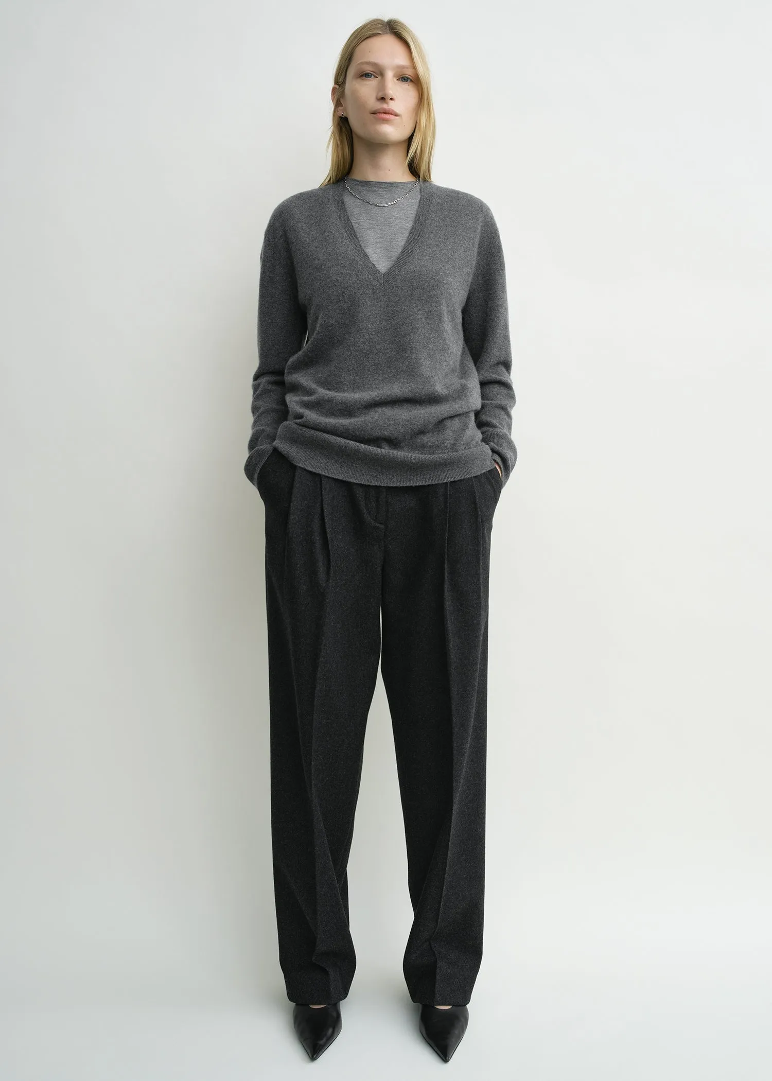 Cashmere v-neck knit charcoal sold by Toteme product image thumbnail 2