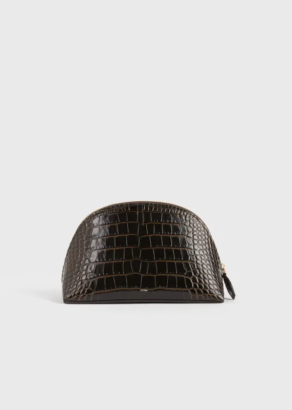 Small croco-embossed day pouch dark brown sold by Toteme