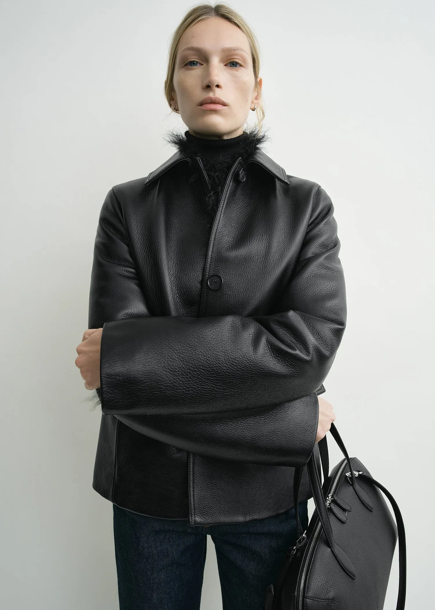 Grained leather jacket black sold by Toteme product image thumbnail 4