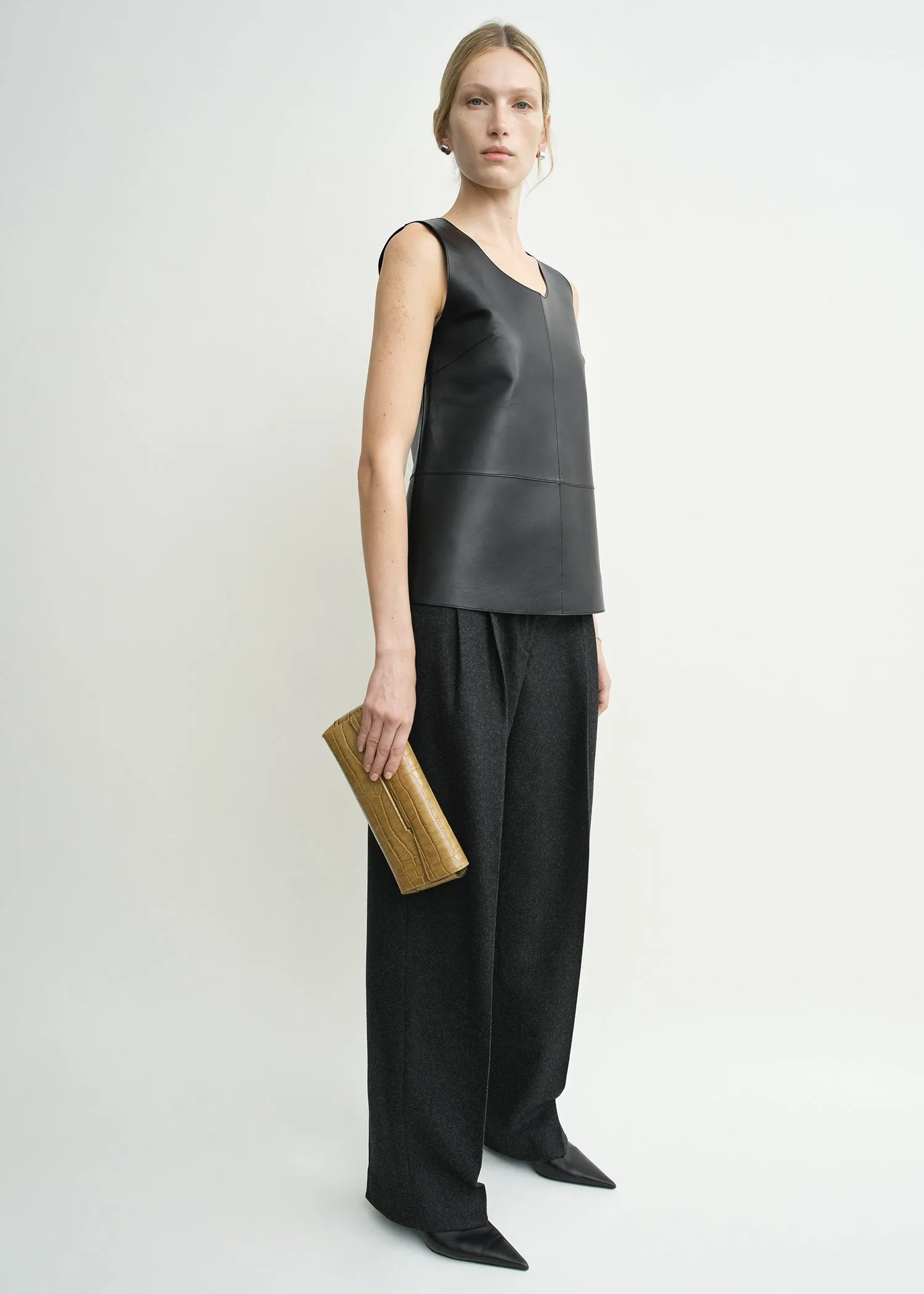 Scoop-neck leather top black sold by Toteme product image thumbnail 2