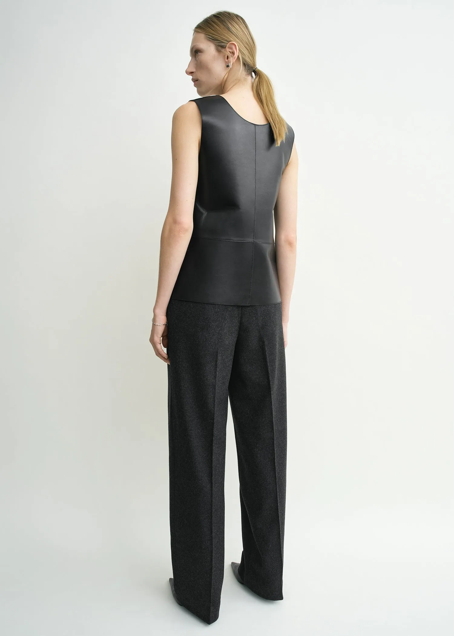Scoop-neck leather top black sold by Toteme product image thumbnail 3