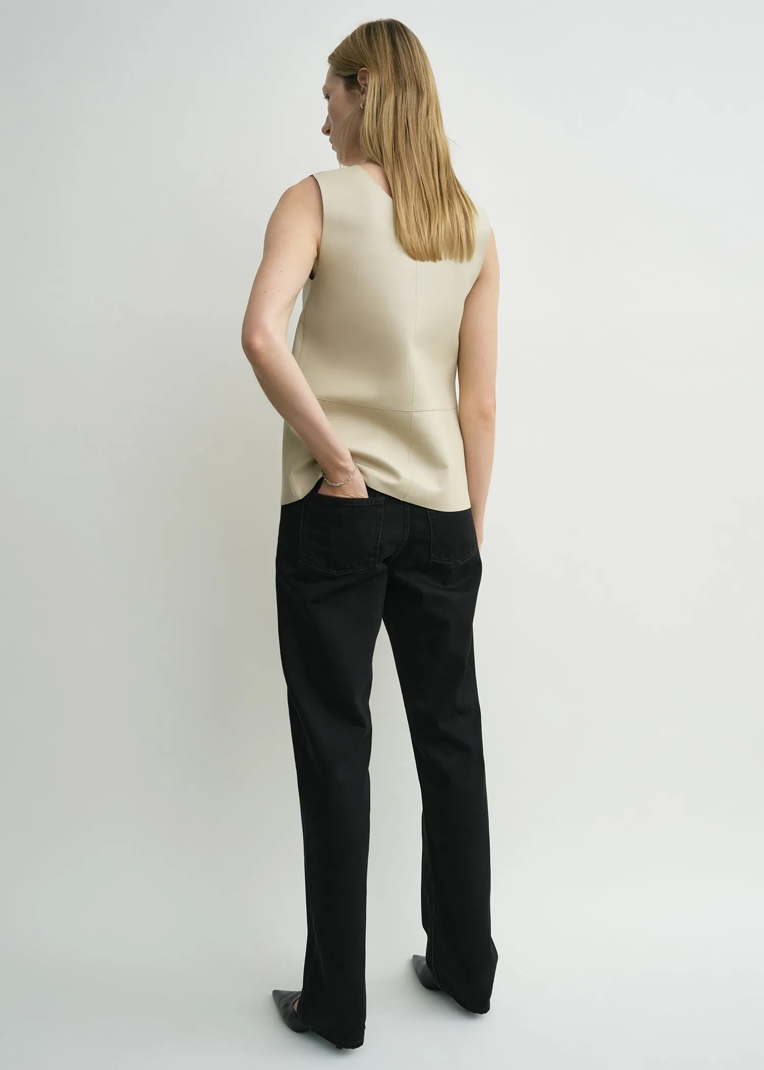 Scoop-neck leather top sand sold by Toteme product image thumbnail 3