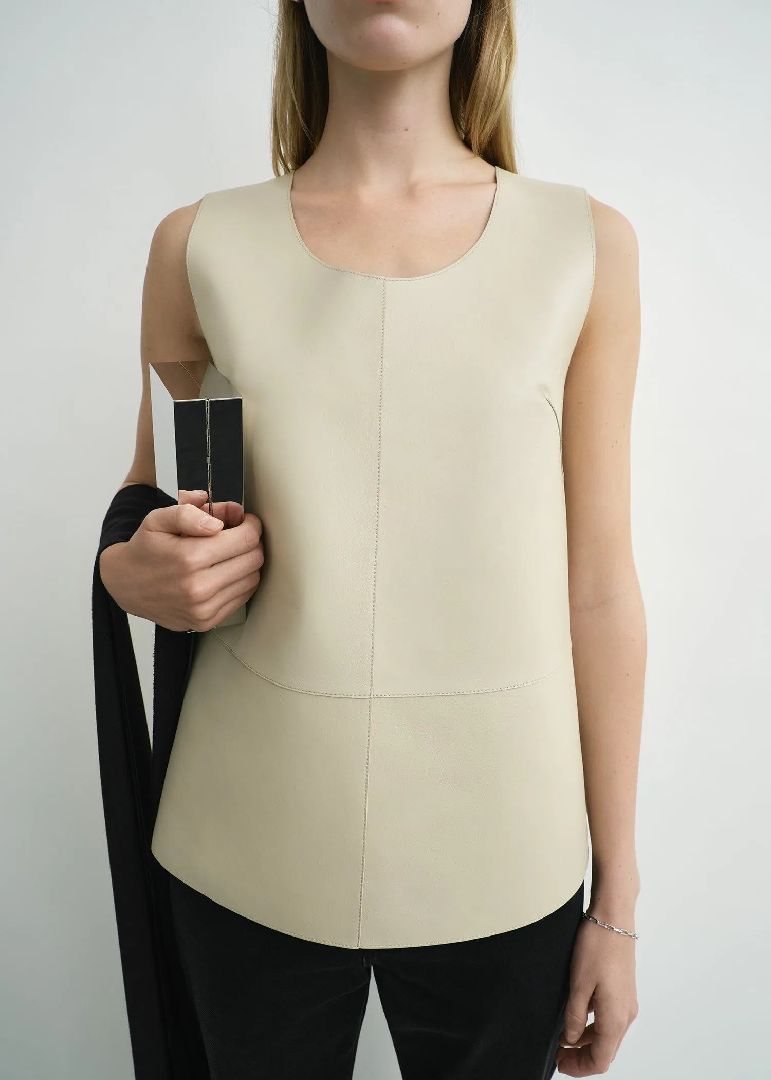 Scoop-neck leather top sand sold by Toteme product image thumbnail 4