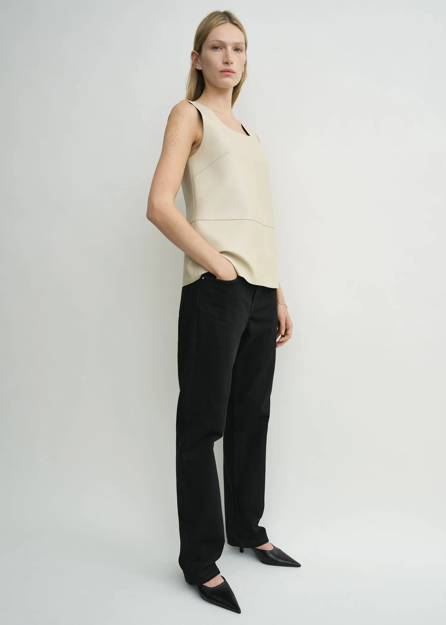 Scoop-neck leather top sand sold by Toteme product image thumbnail 2