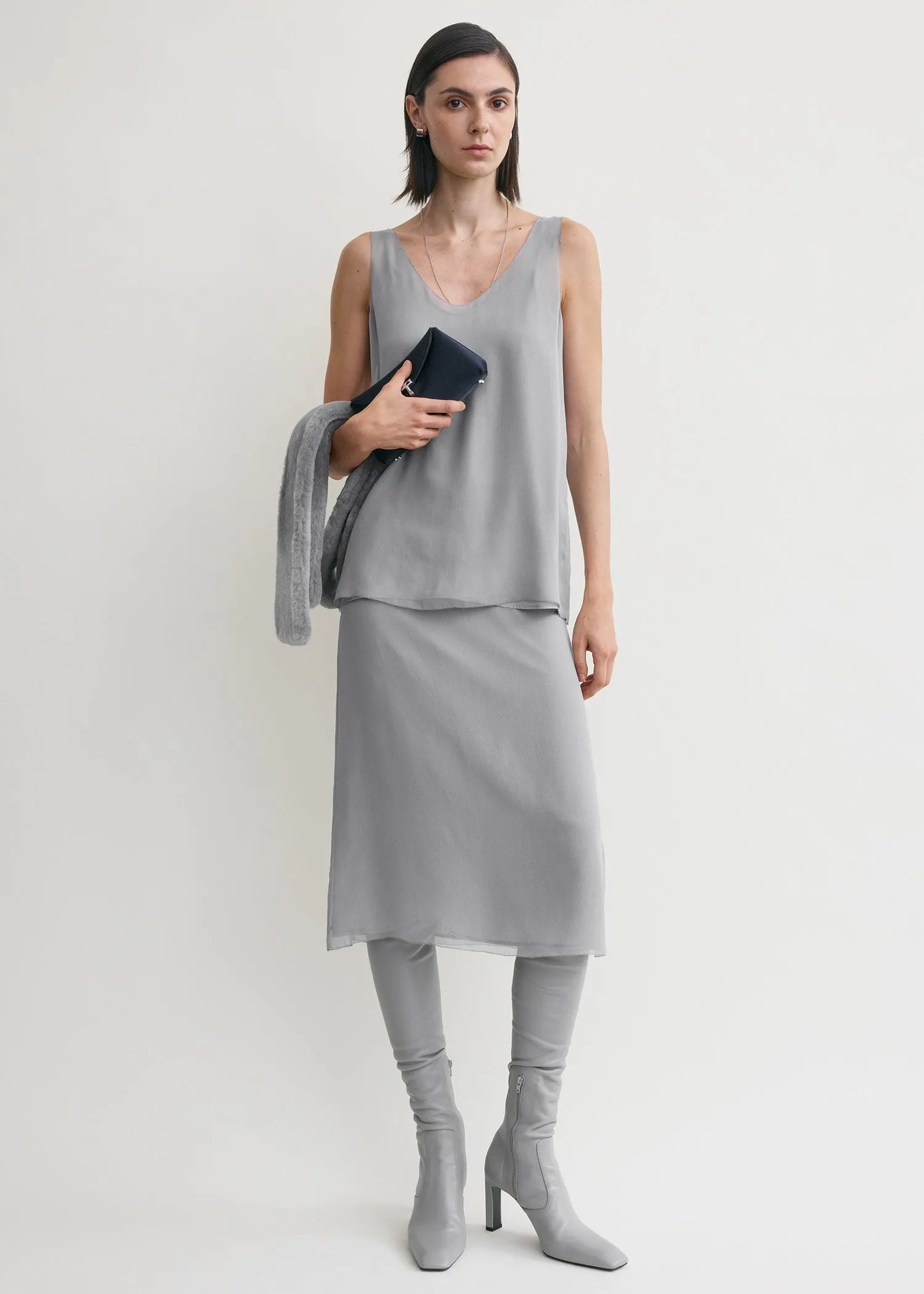 Chiffon slip top light grey sold by Toteme