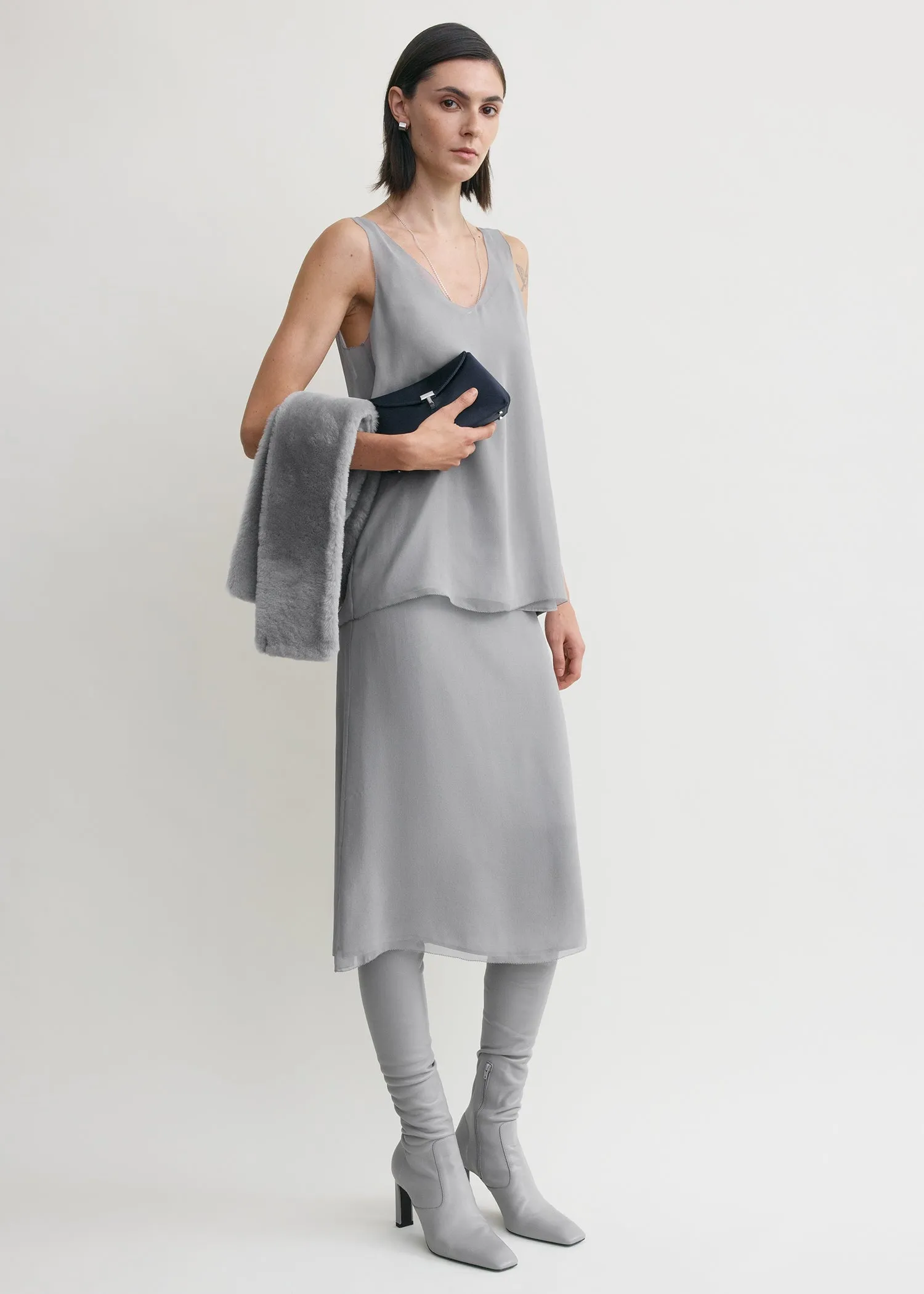 Chiffon slip top light grey sold by Toteme product image thumbnail 2