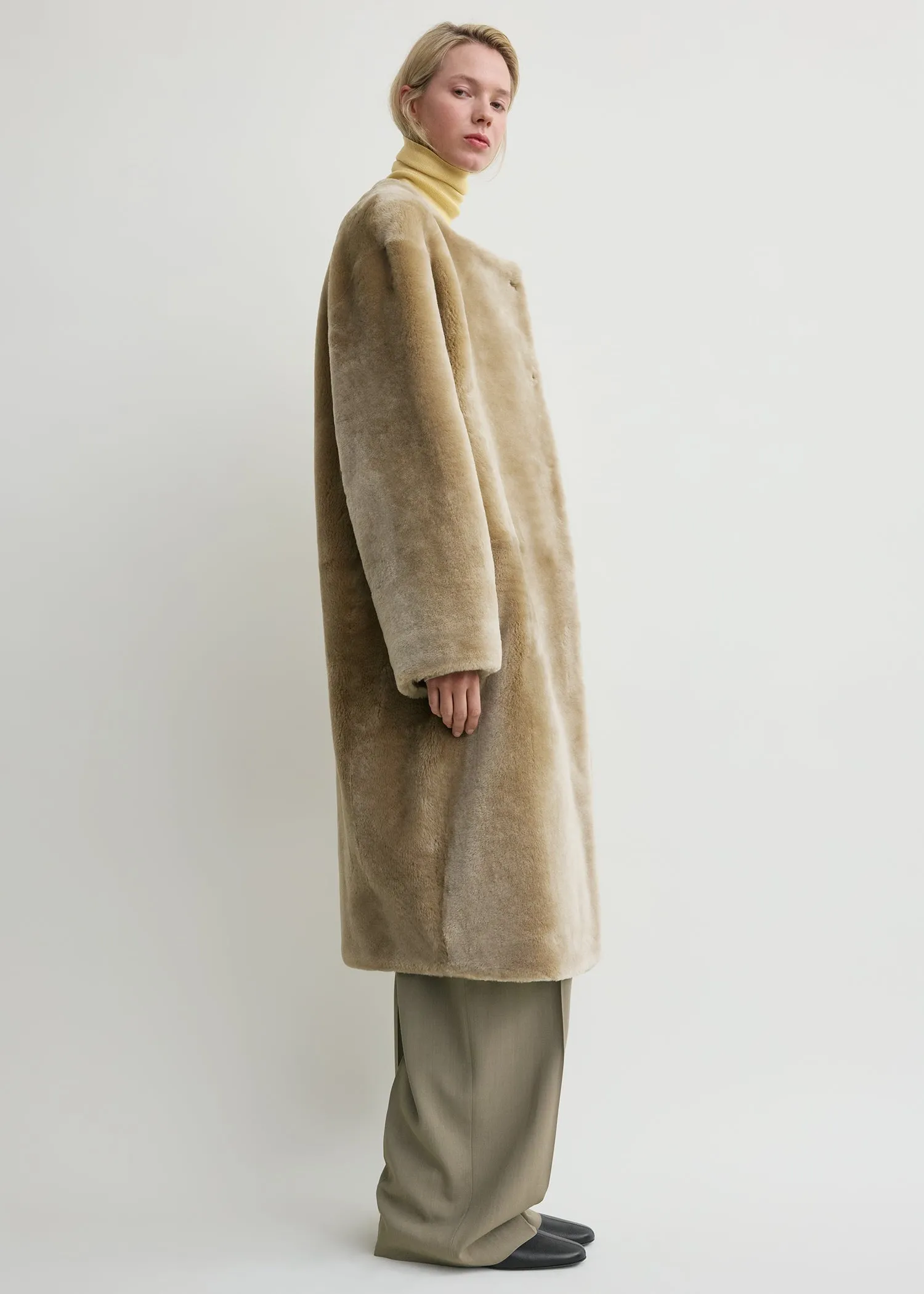 Collarless shearling coat rye sold by Toteme product image thumbnail 3