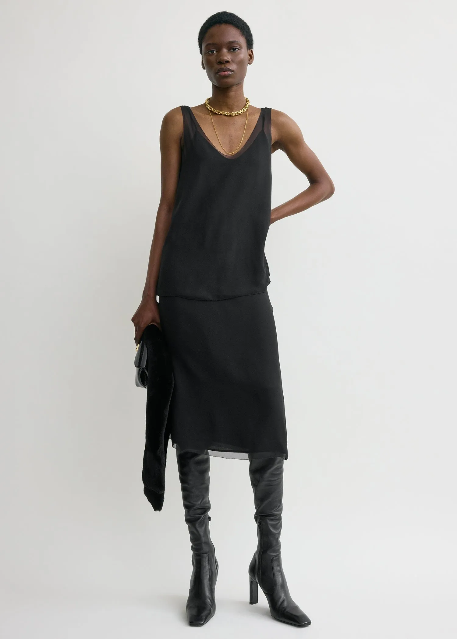 Chiffon slip skirt black sold by Toteme