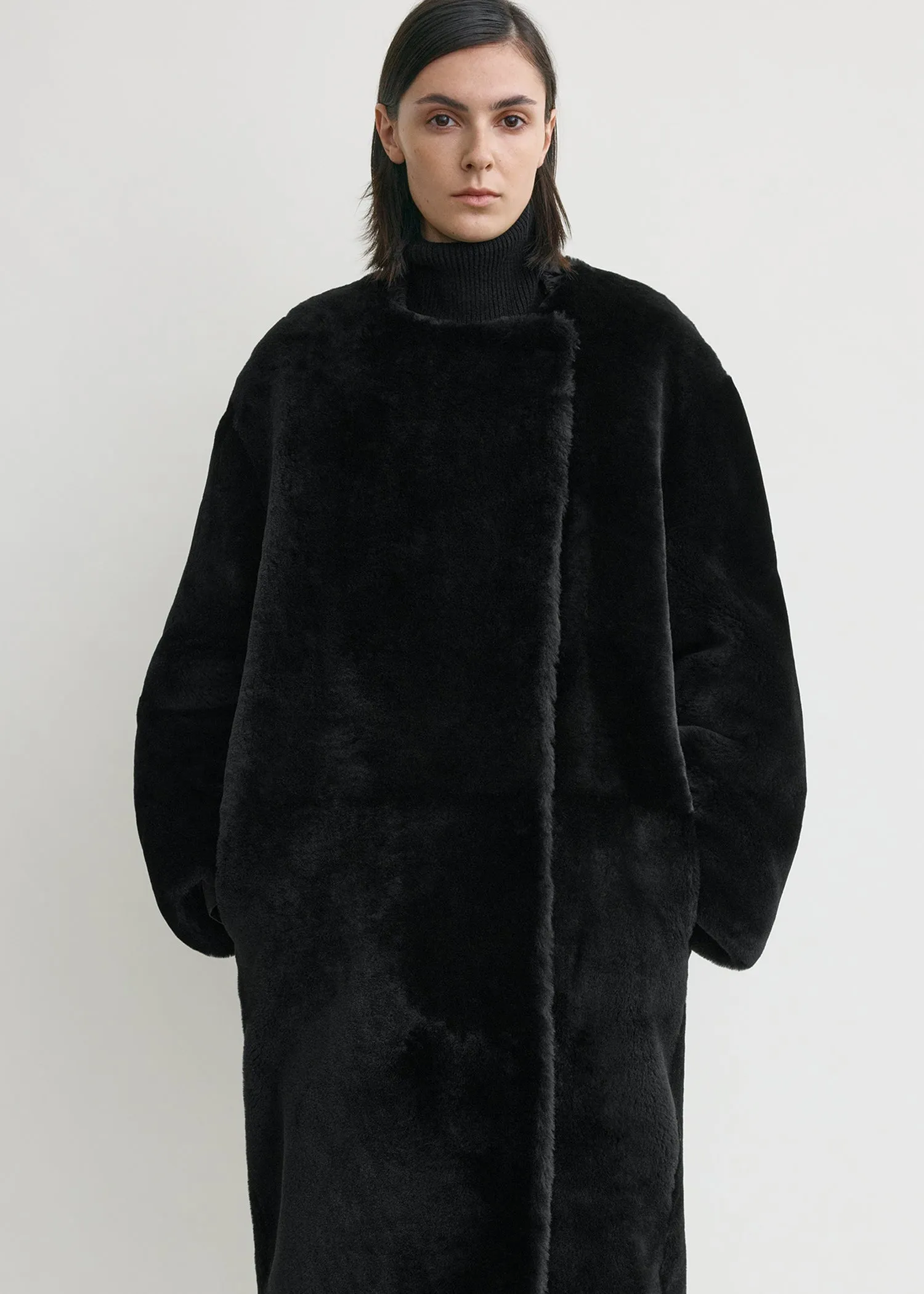 Collarless shearling coat black sold by Toteme product image thumbnail 4
