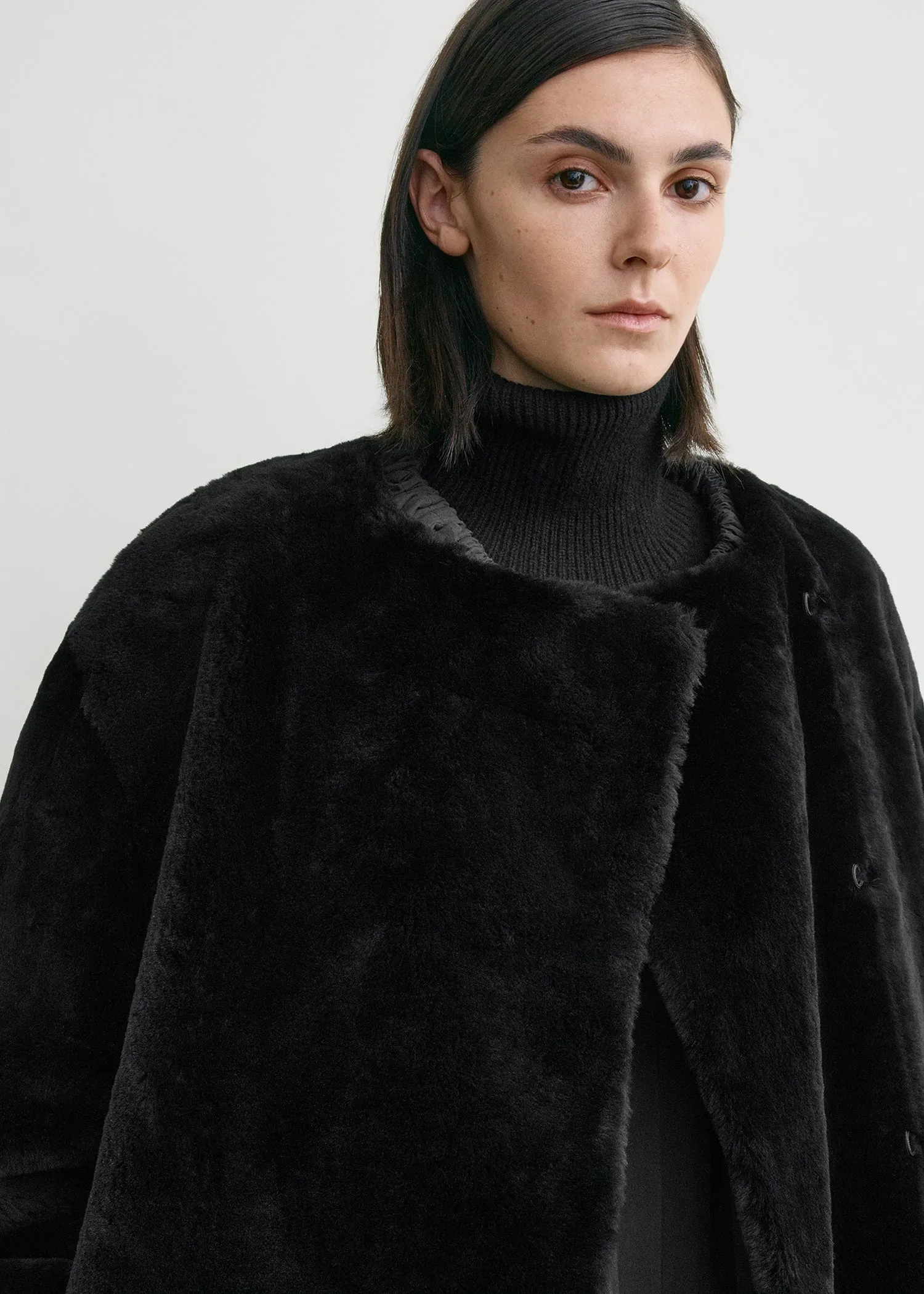 Collarless shearling coat black sold by Toteme product image thumbnail 5