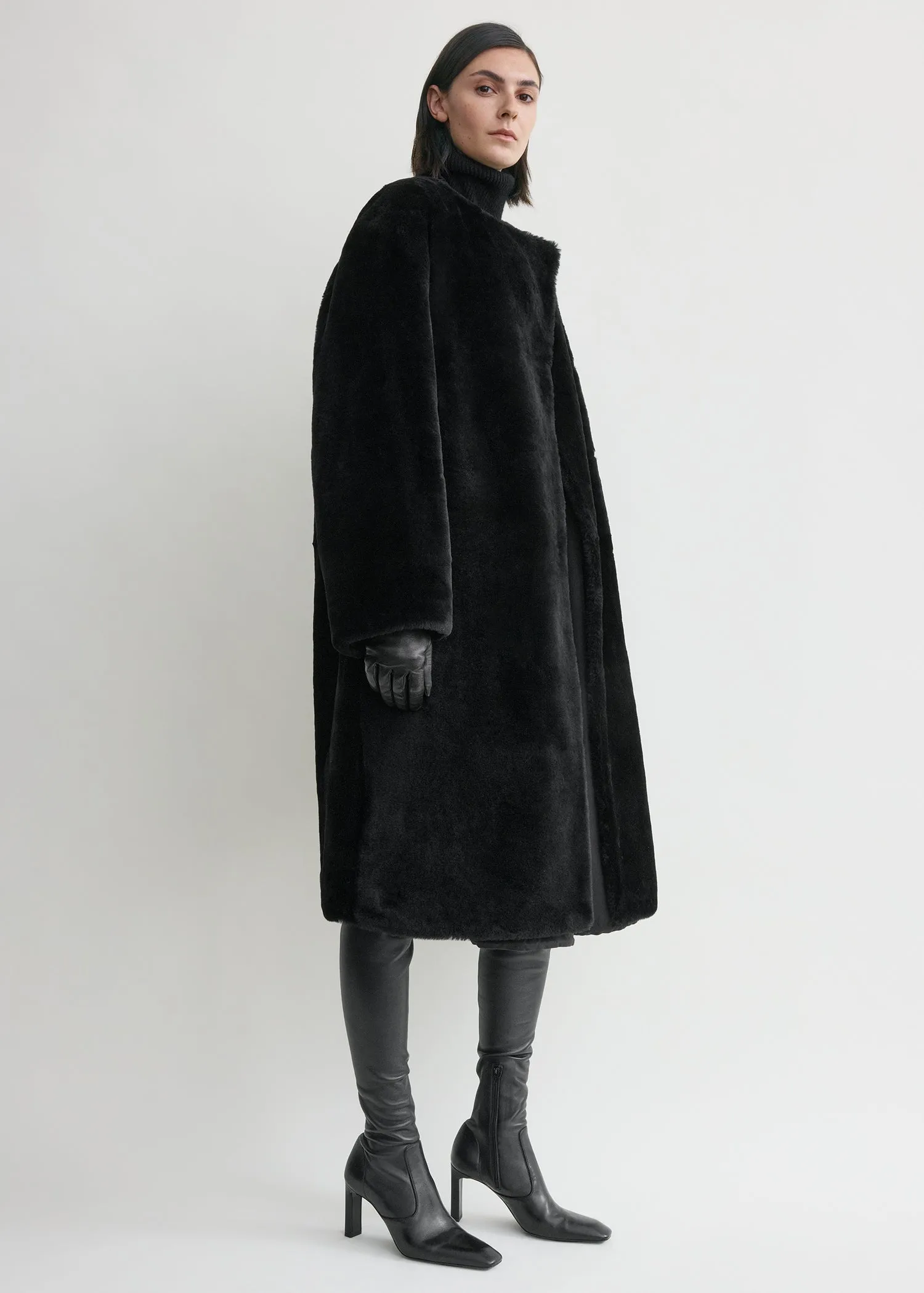 Collarless shearling coat black sold by Toteme product image thumbnail 2