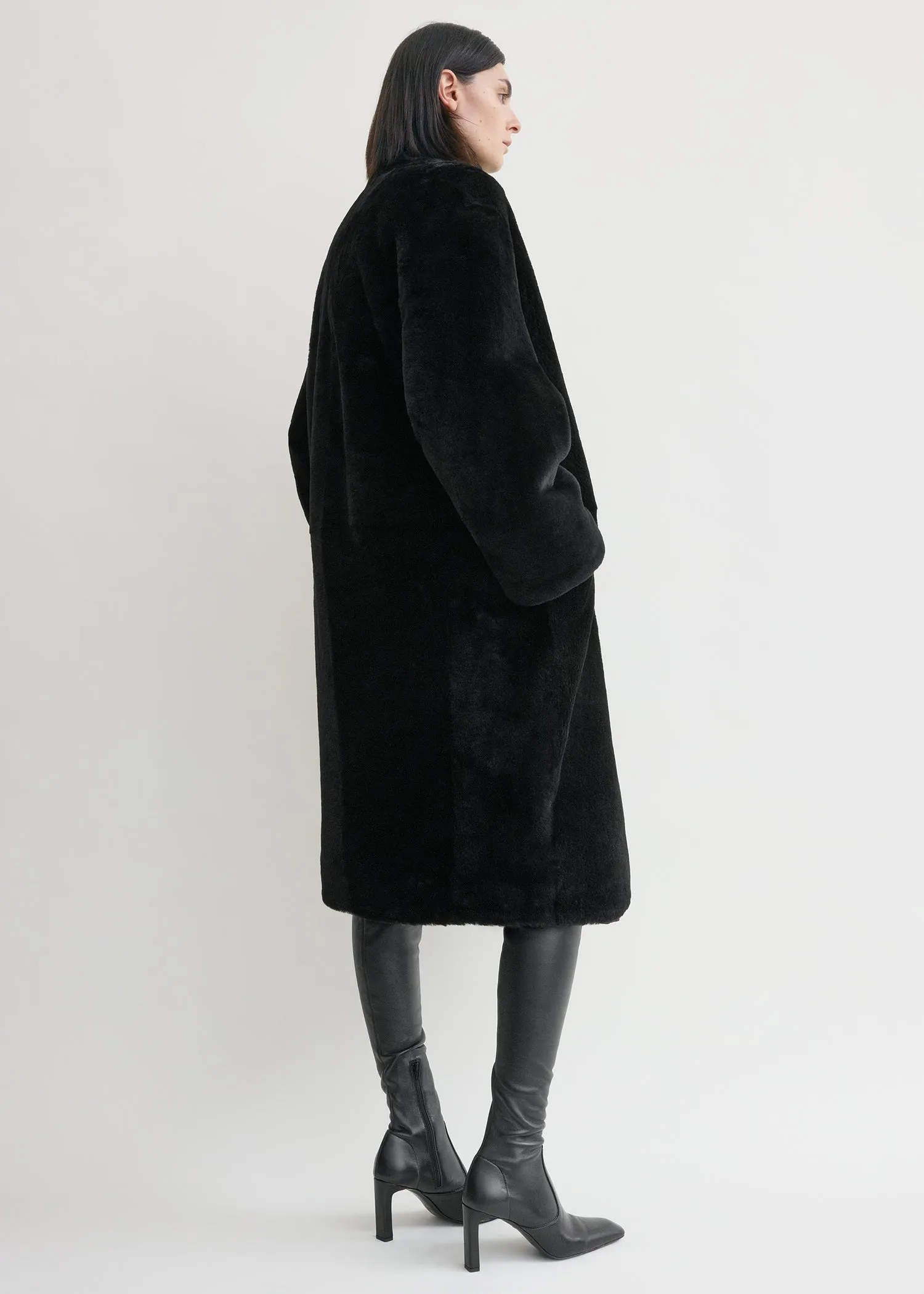 Collarless shearling coat black sold by Toteme product image thumbnail 3