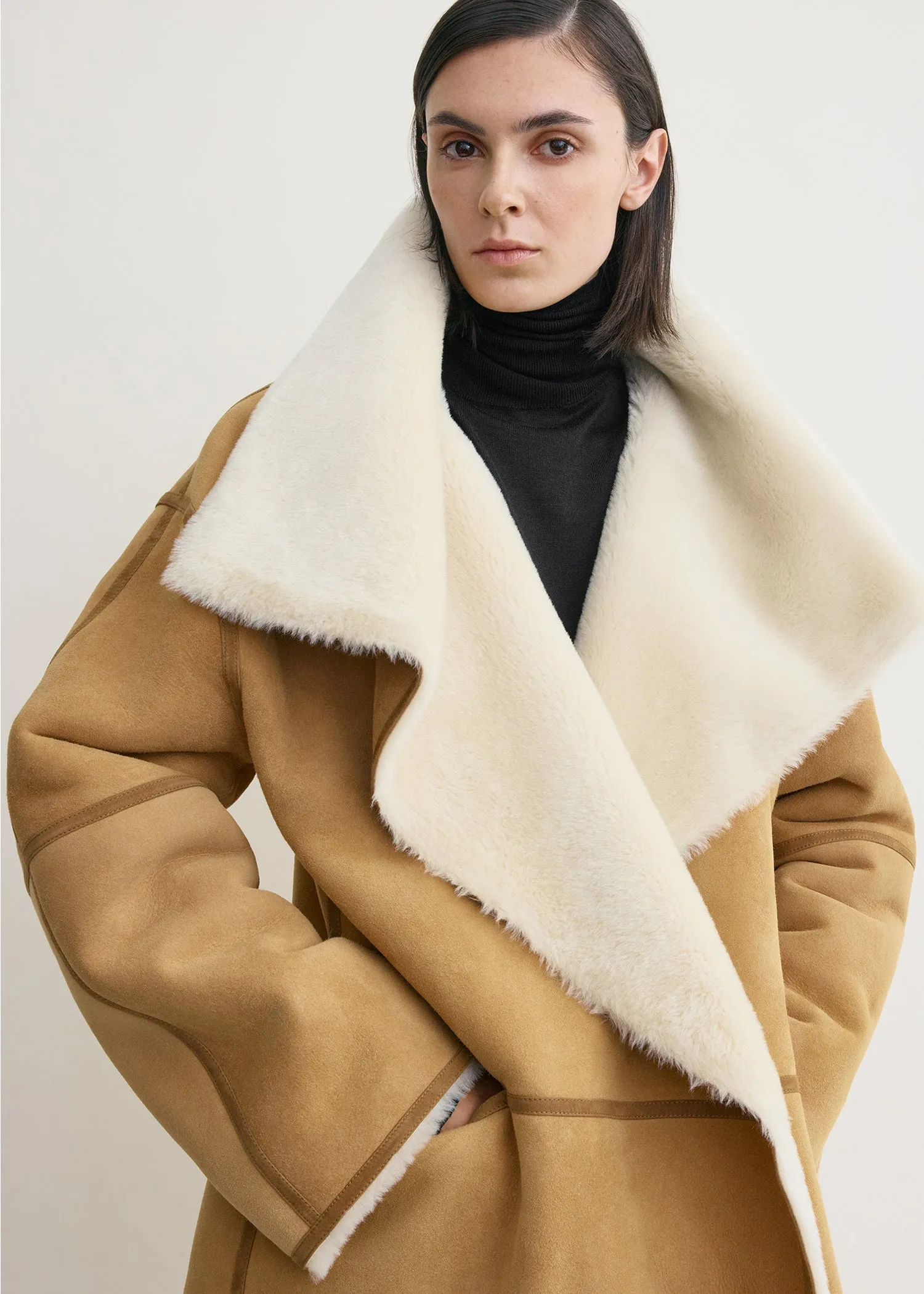 Draped shearling coat tan sold by Toteme product image thumbnail 4