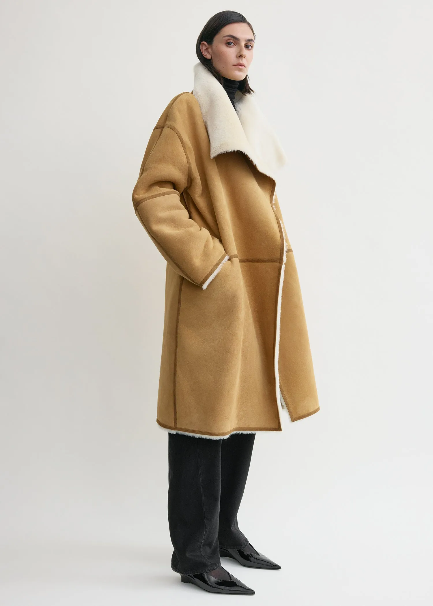 Draped shearling coat tan sold by Toteme product image thumbnail 2