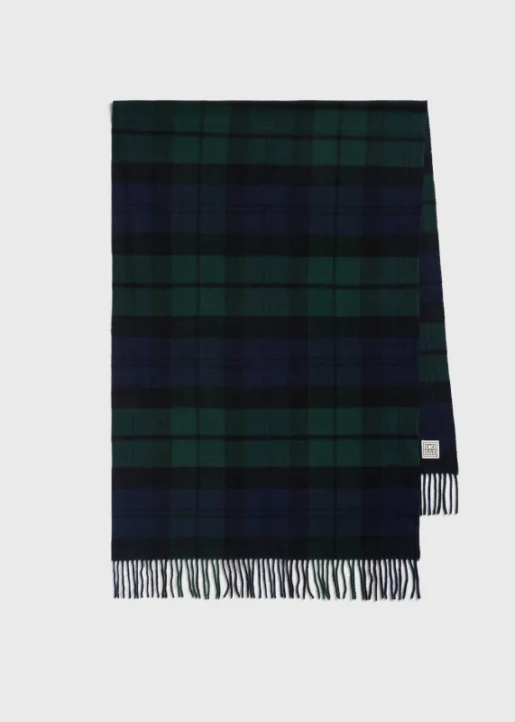 Checked cashmere scarf midnight/green sold by Toteme