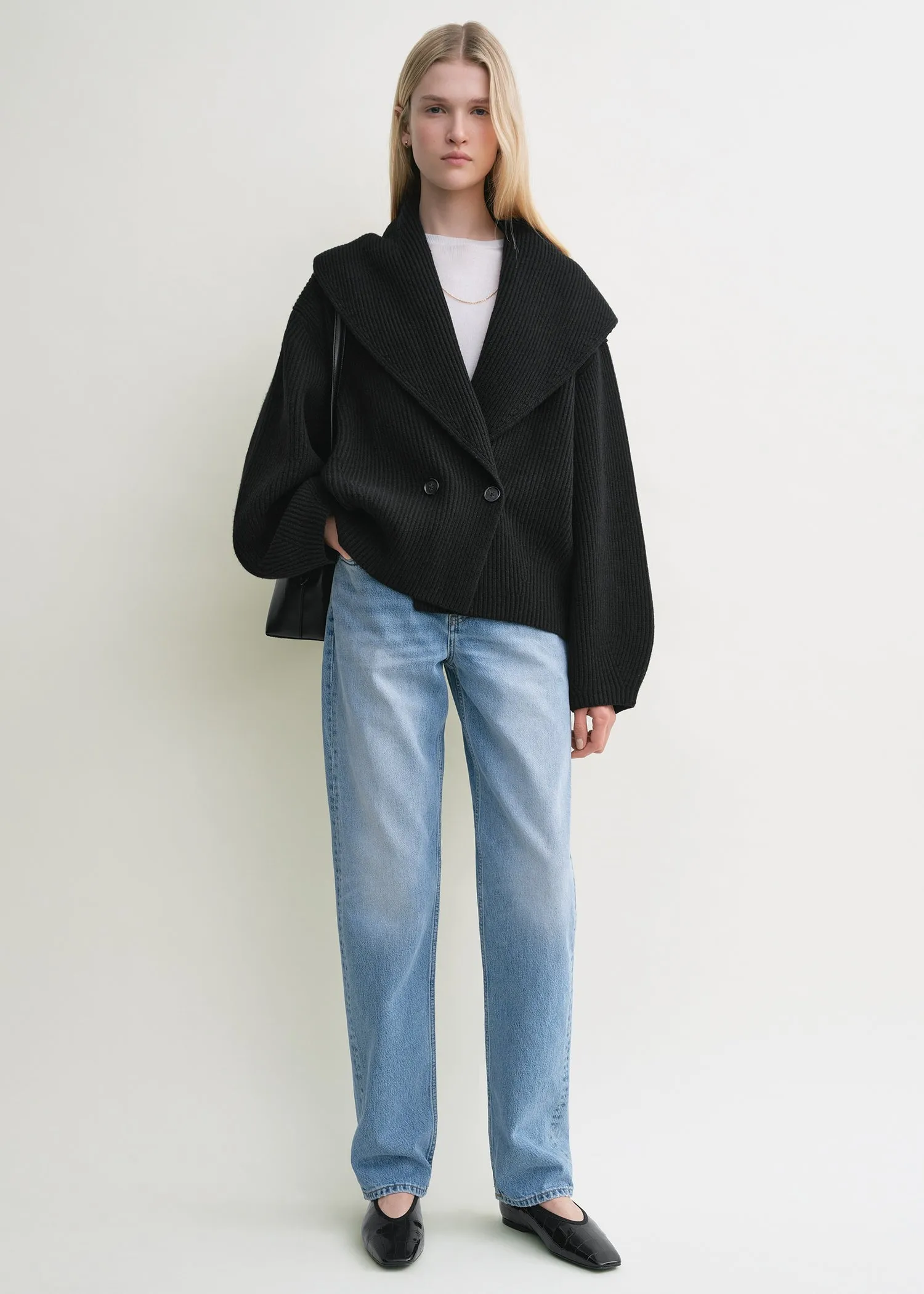 Shawl-lapel cardigan black sold by Toteme