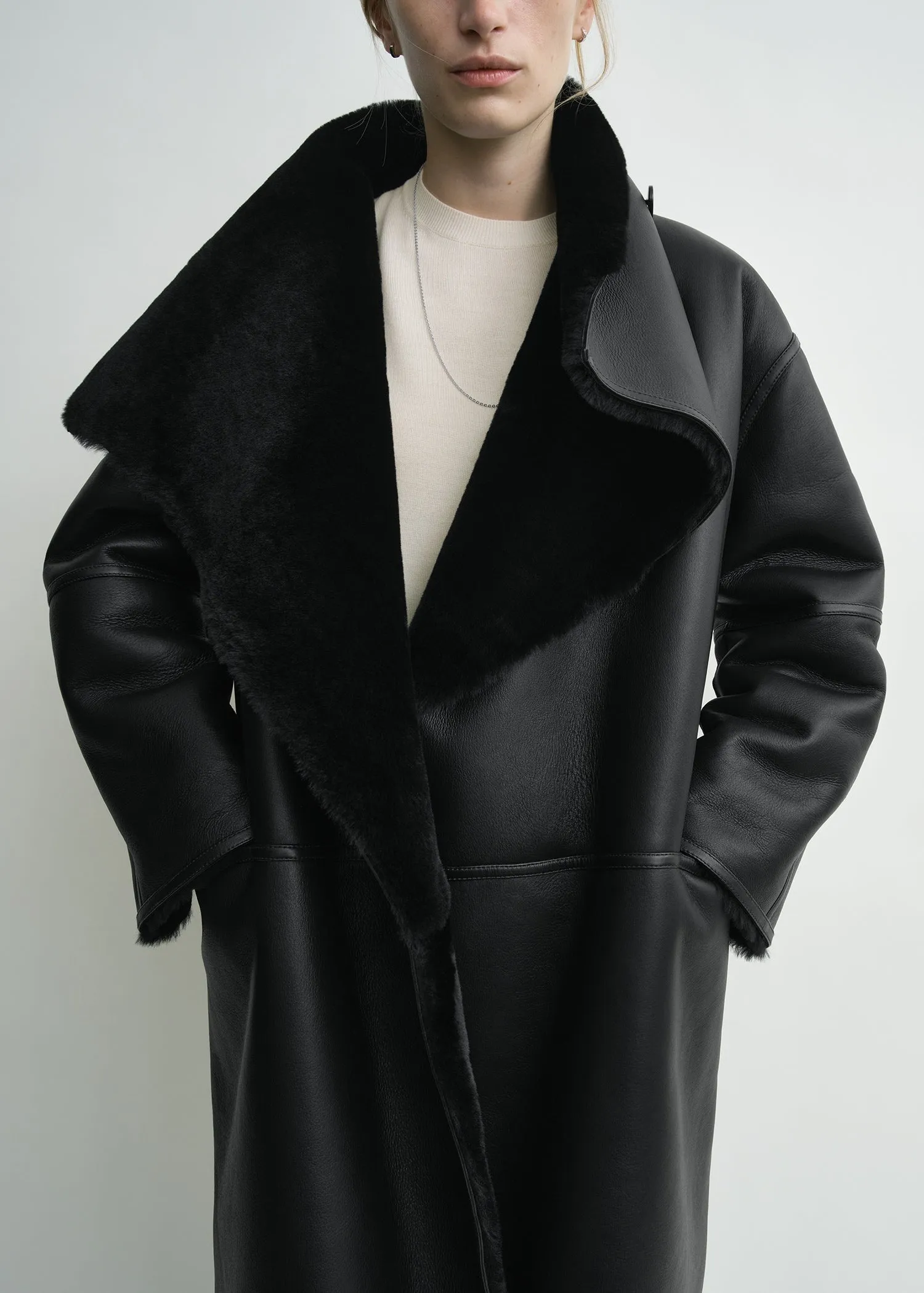 Shearling wrap coat black sold by Toteme product image thumbnail 4