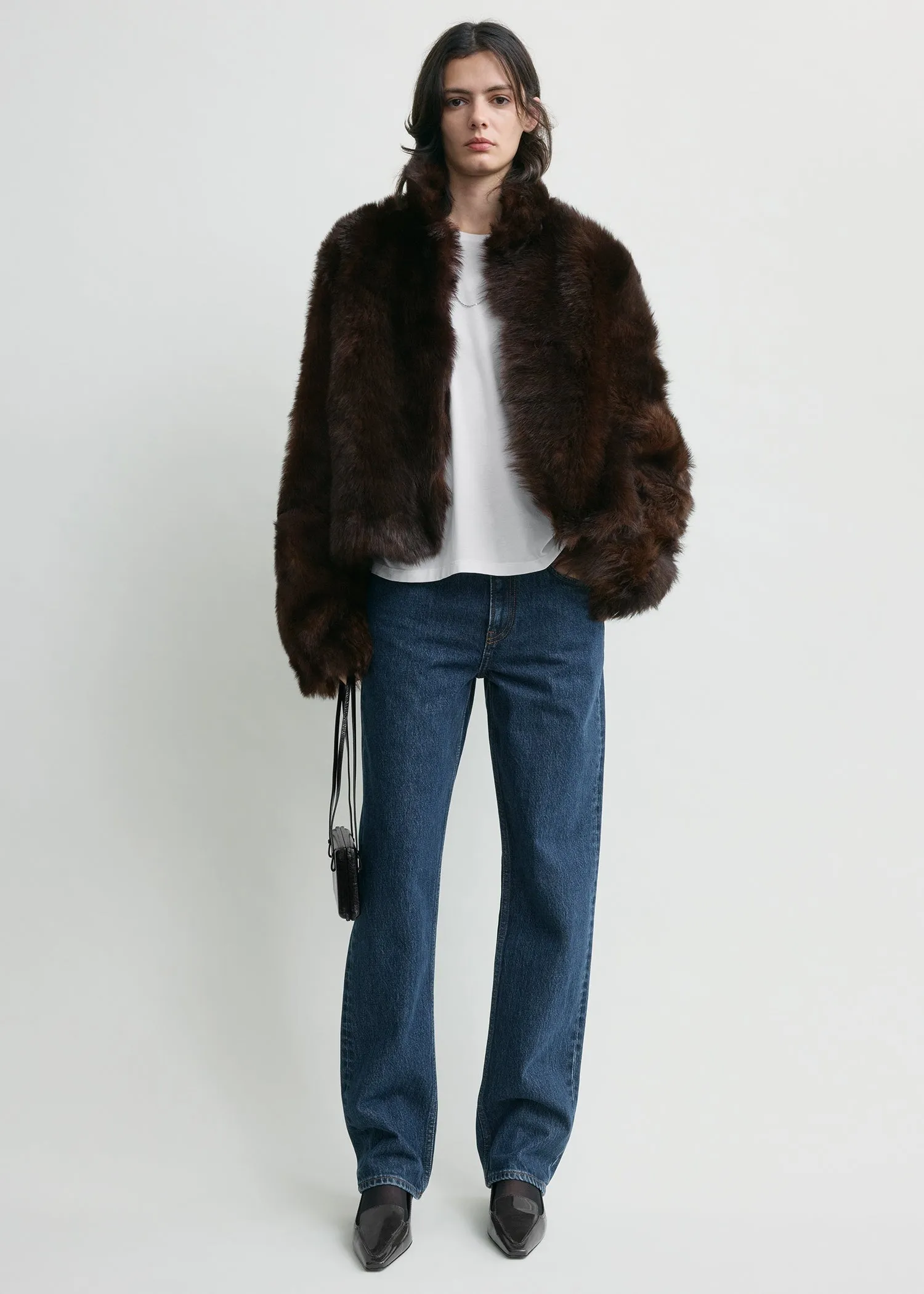 Silky shearling jacket dark brown sold by Toteme