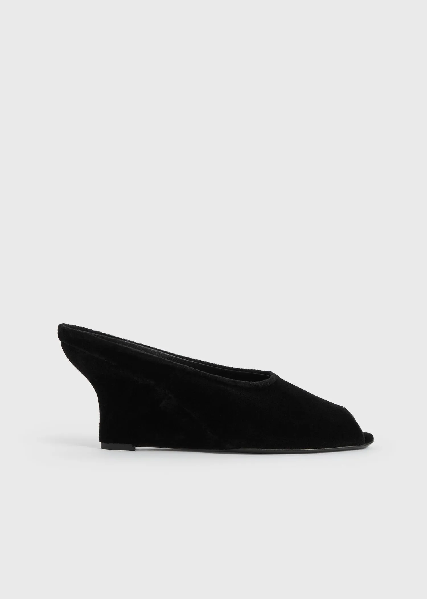 Peep-toe velvet wedge mules black sold by Toteme