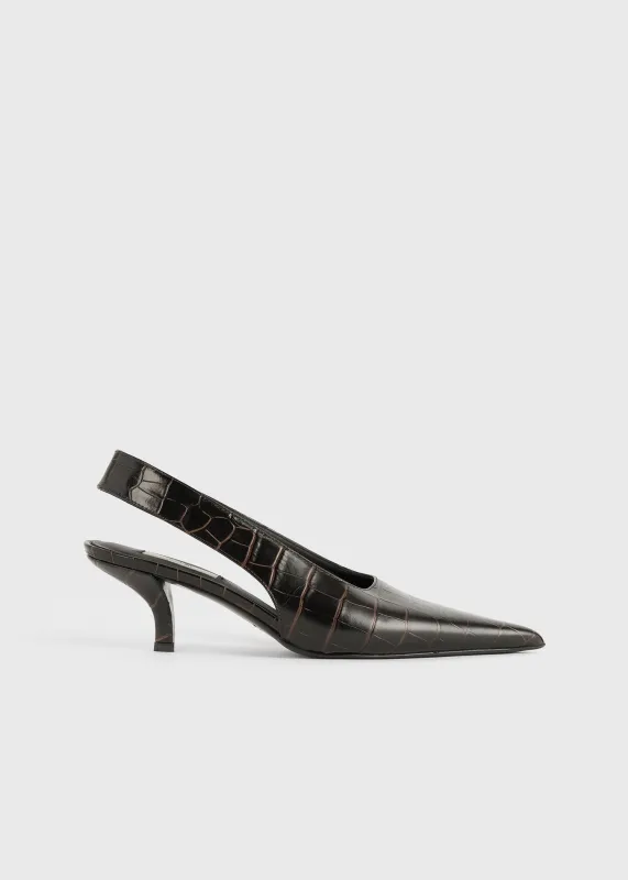 Classic croco-embossed slingbacks dark brown sold by Toteme