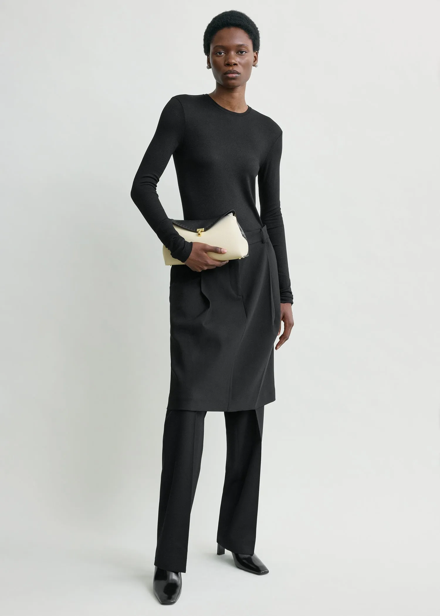 T-lock embroidered leather clutch black/milk sold by Toteme product image thumbnail 2