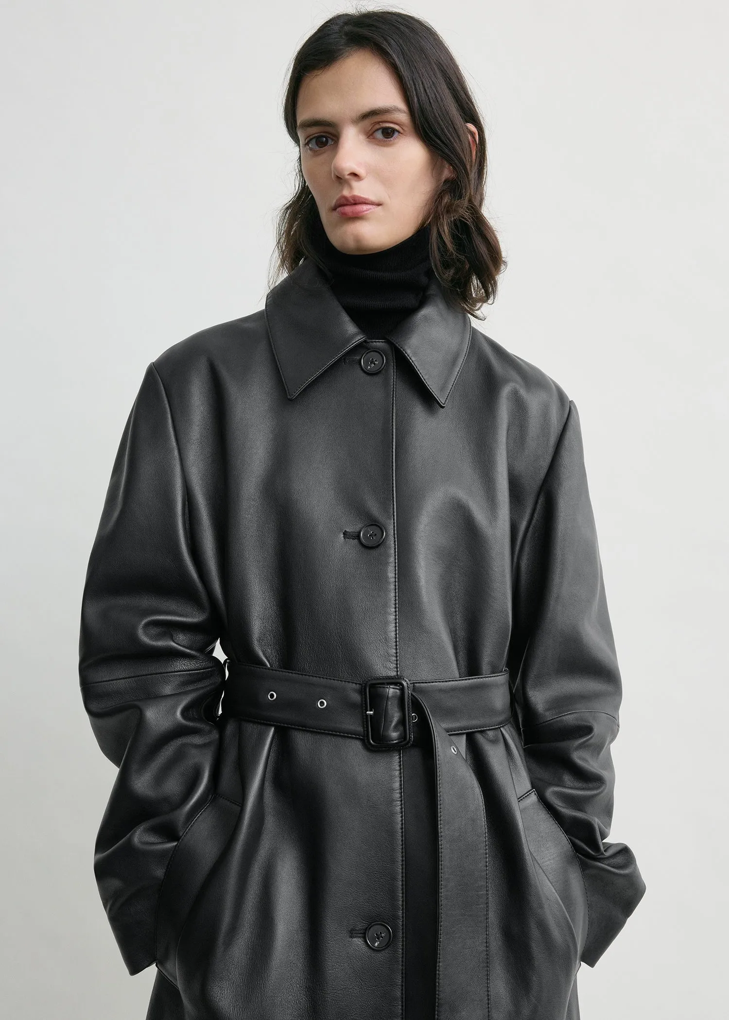 Belted leather coat black sold by Toteme product image thumbnail 4