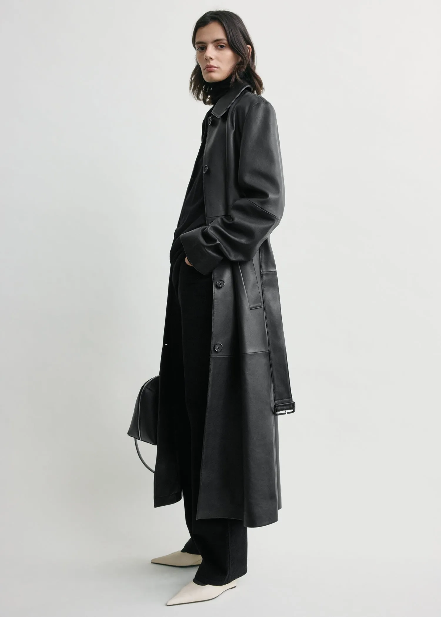 Belted leather coat black sold by Toteme product image thumbnail 2