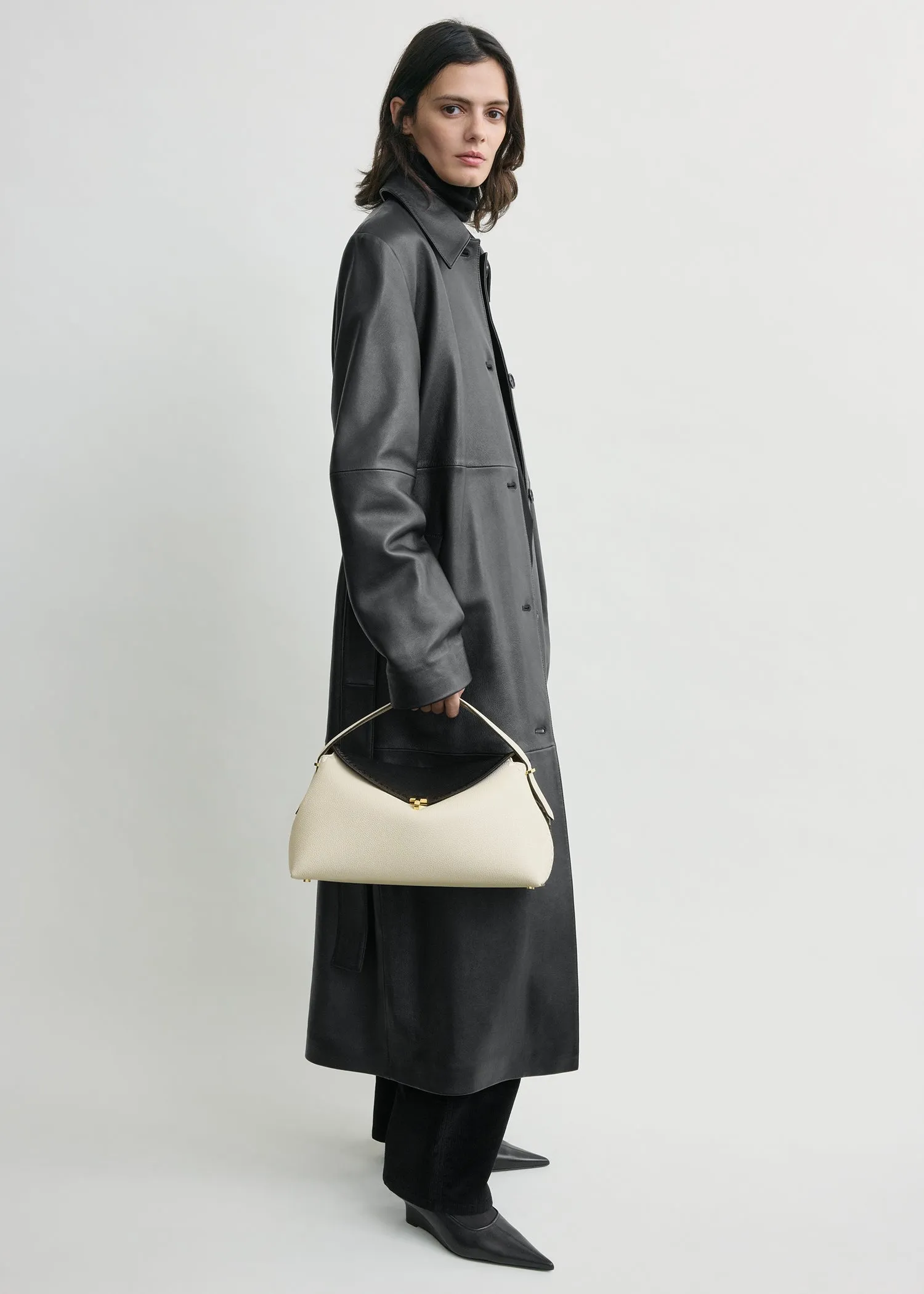 T-lock embroidered leather top handle black/milk sold by Toteme product image thumbnail 2