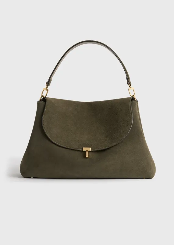T-lock suede satchel dark taupe made by Toteme