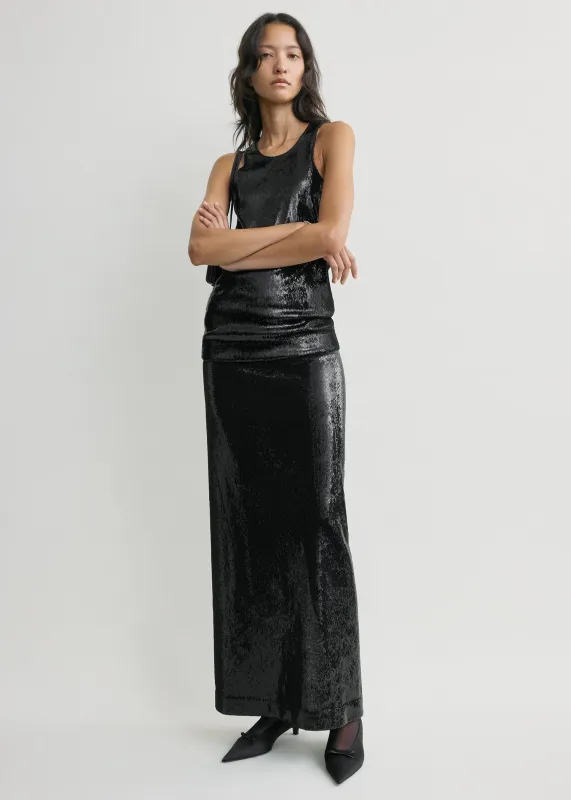 Curved sequin tank black sold by Toteme