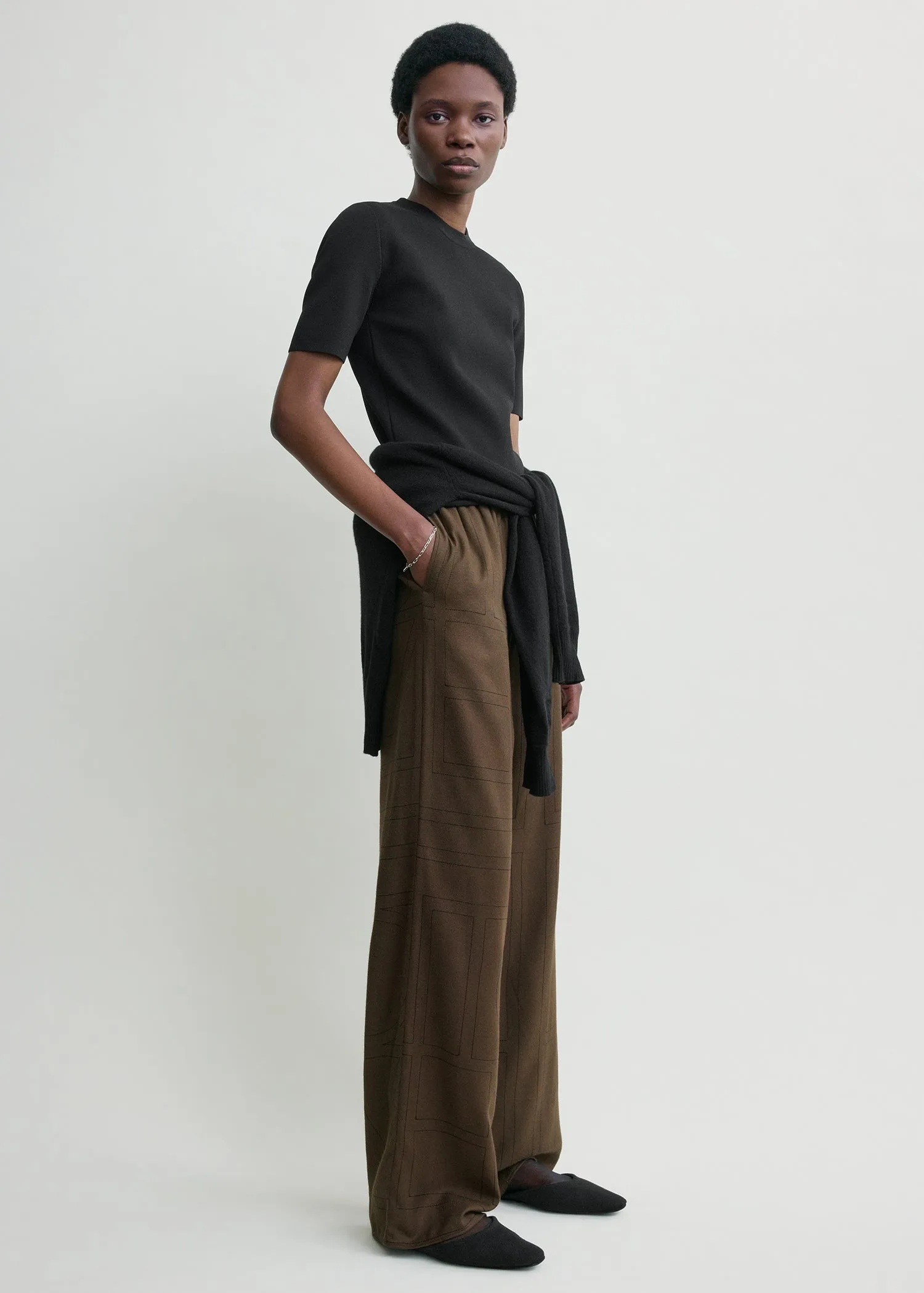 Monogram flannel pj bottoms dark brown sold by Toteme product image thumbnail 2