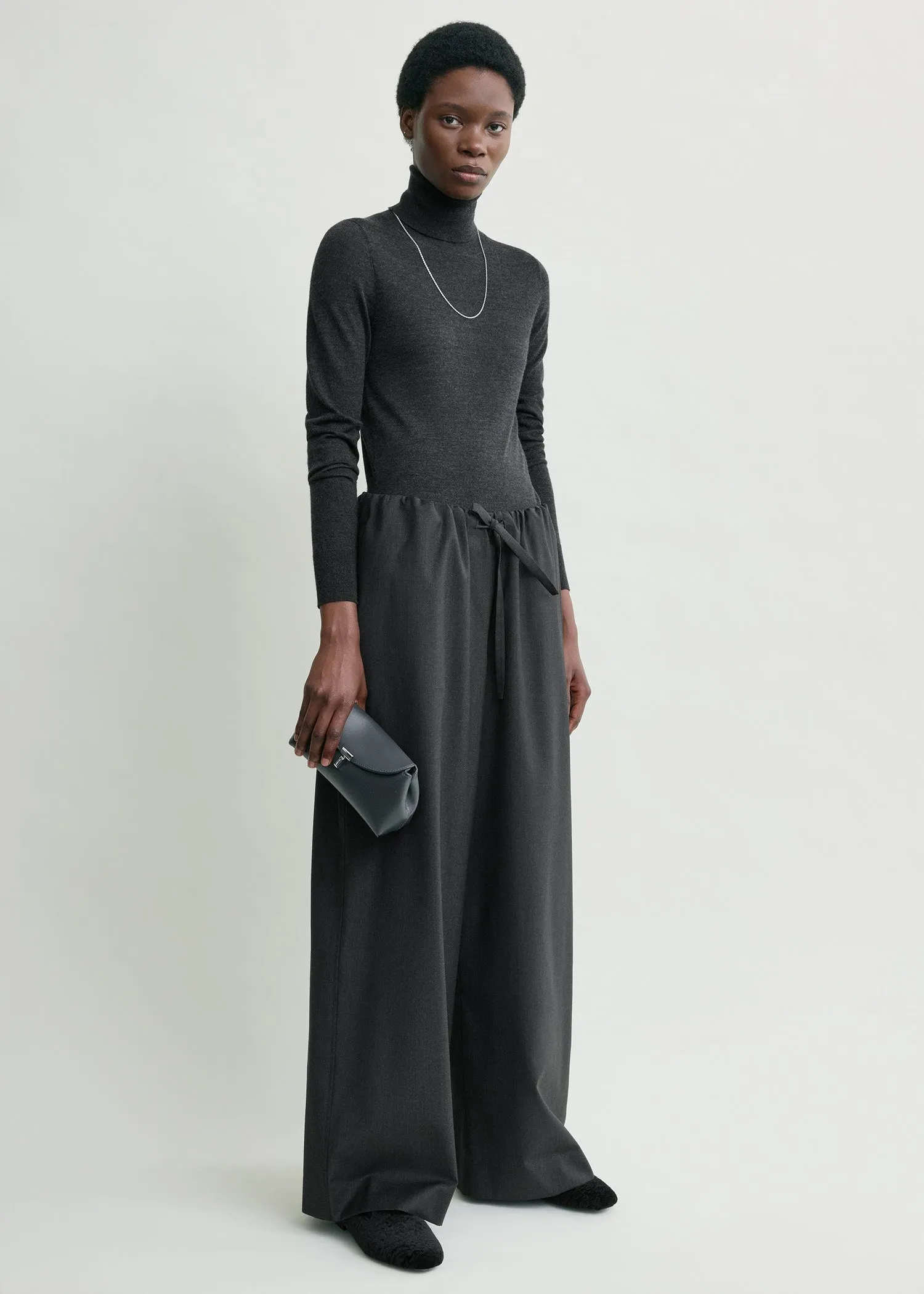 Drawstring dinner trousers charcoal melange sold by Toteme