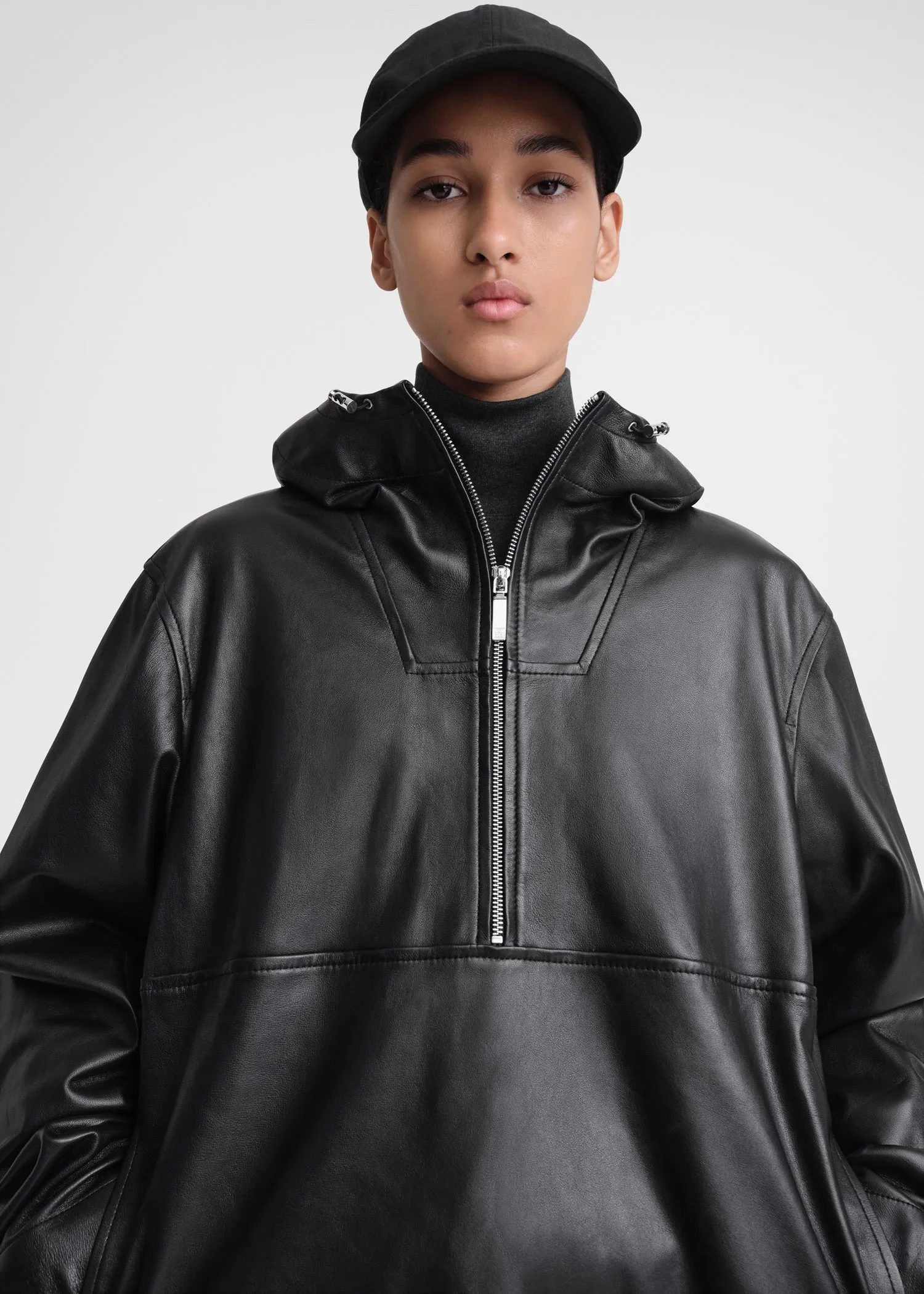 Half-zip leather anorak black sold by Toteme product image thumbnail 2