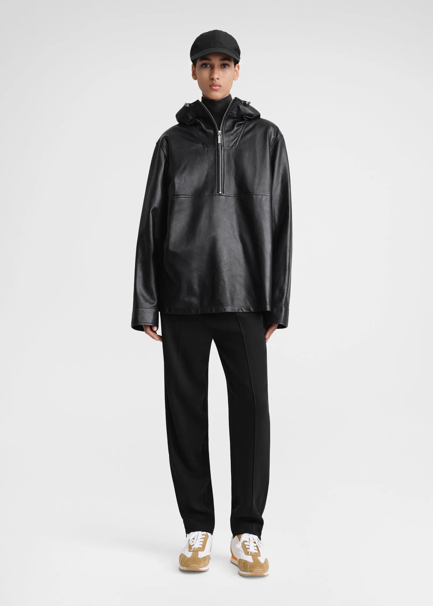 Half-zip leather anorak black sold by Toteme