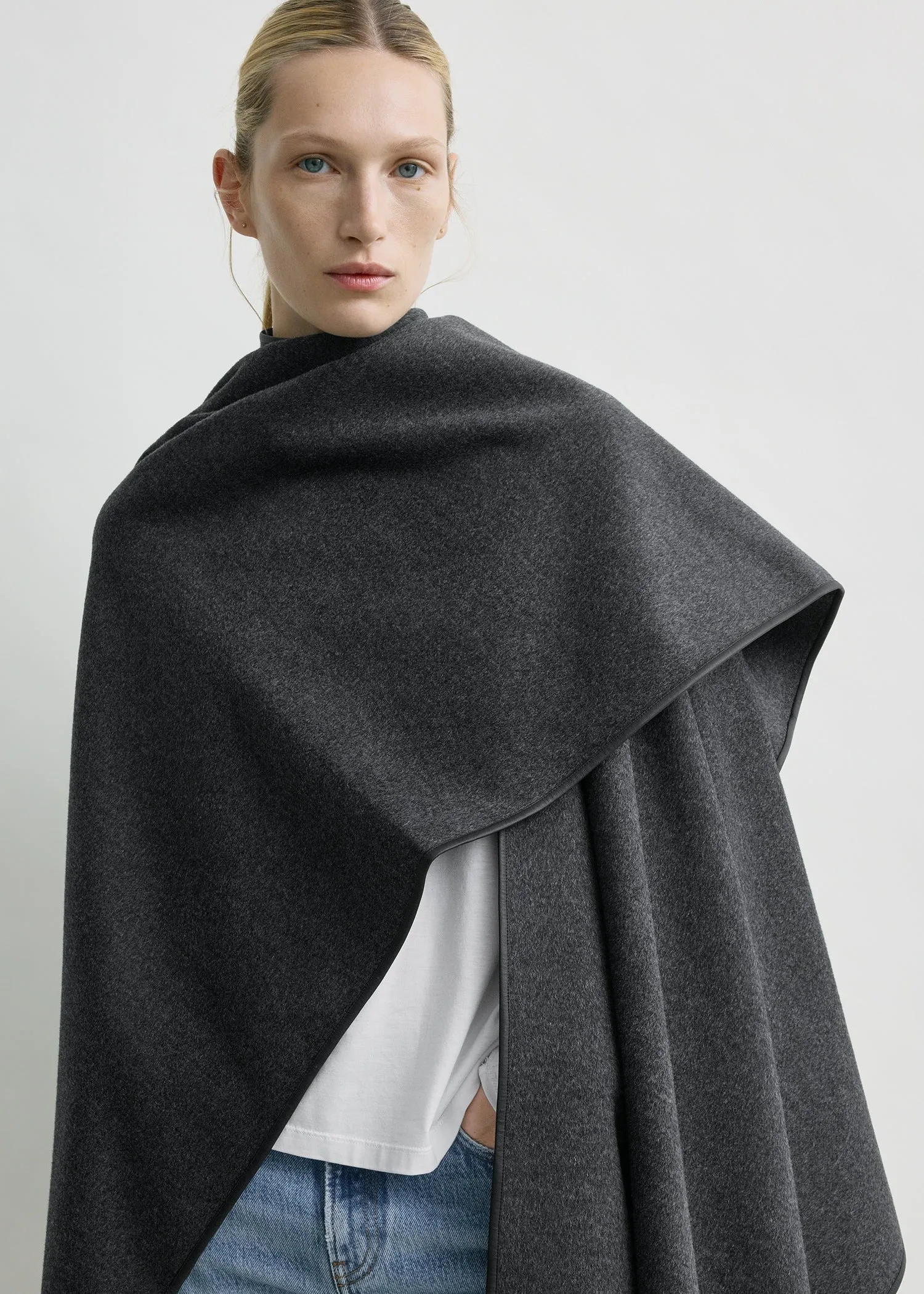 Winter flannel cape charcoal sold by Toteme product image thumbnail 5