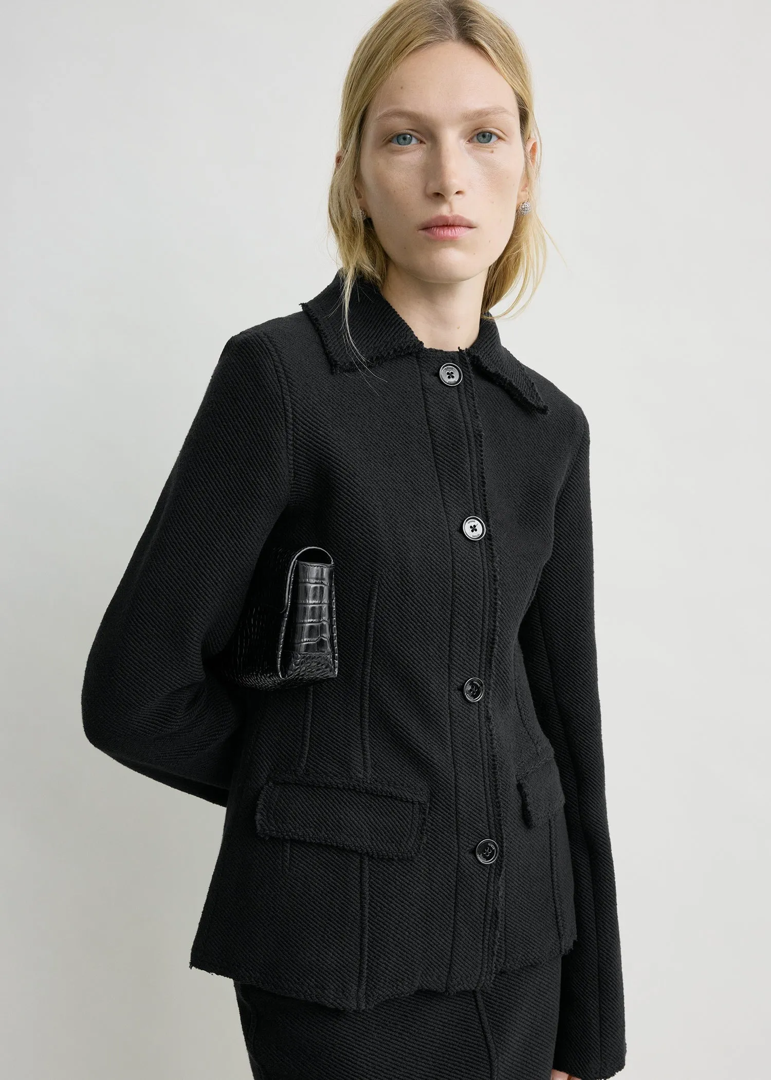 Raw hem cotton jacket black sold by Toteme product image thumbnail 4