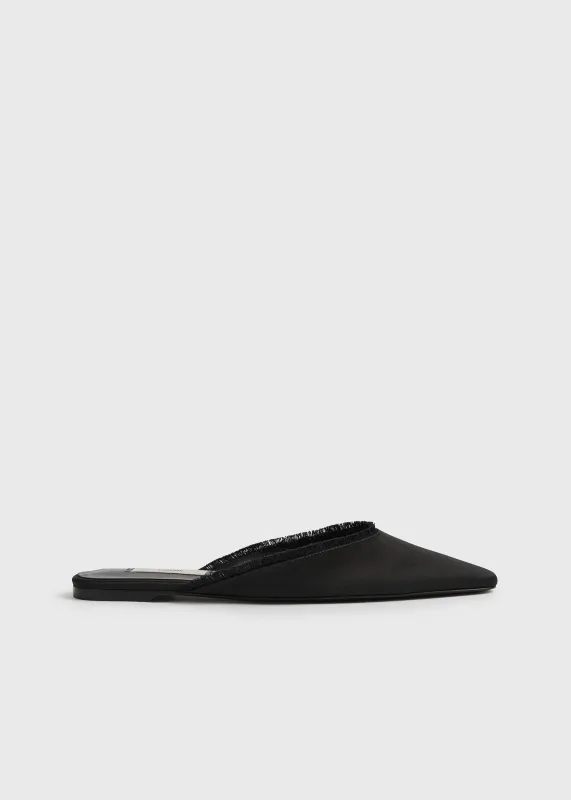 Frayed satin lounge slippers black sold by Toteme